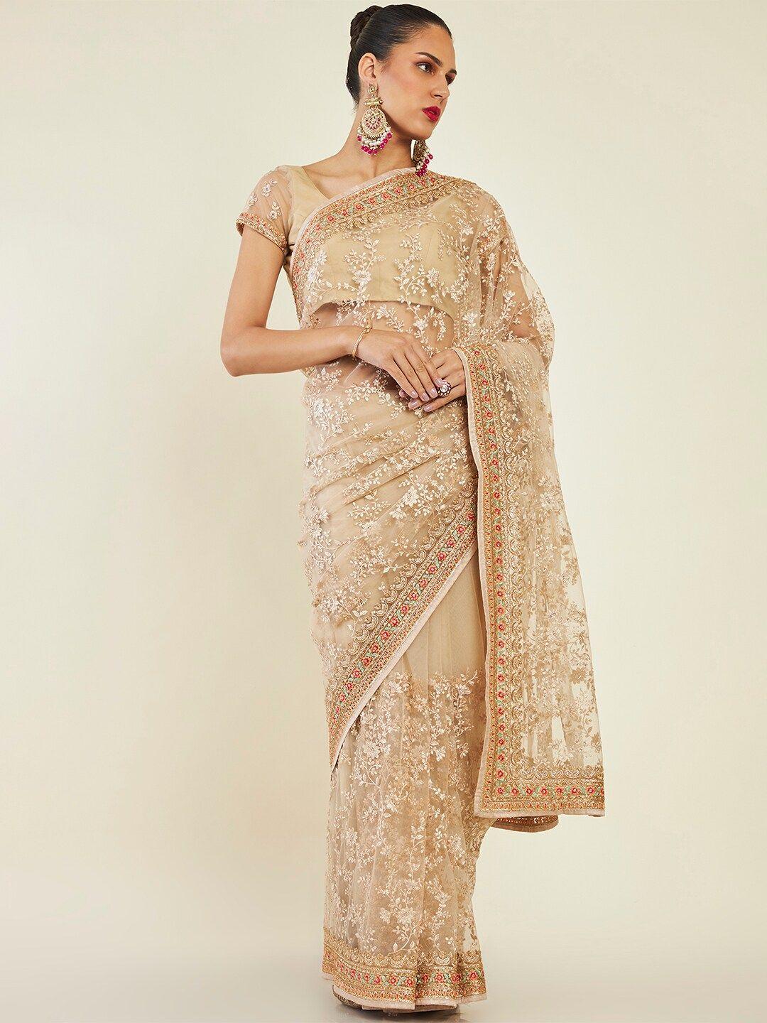 soch floral embroidered net saree