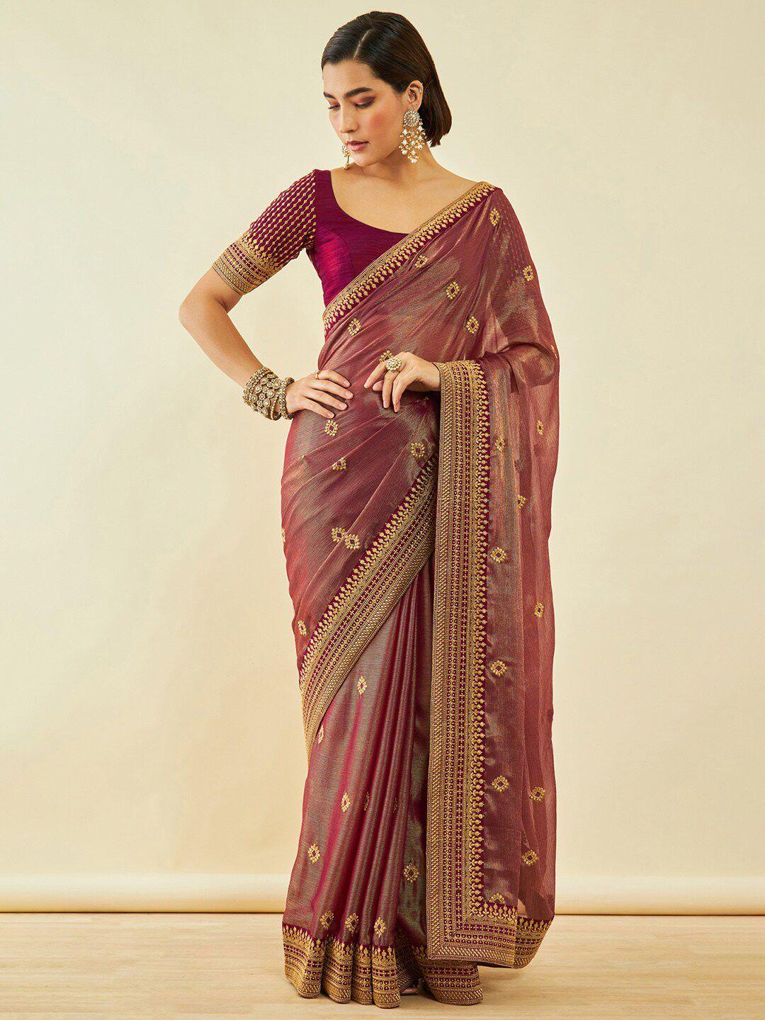 soch floral embroidered poly chiffon saree