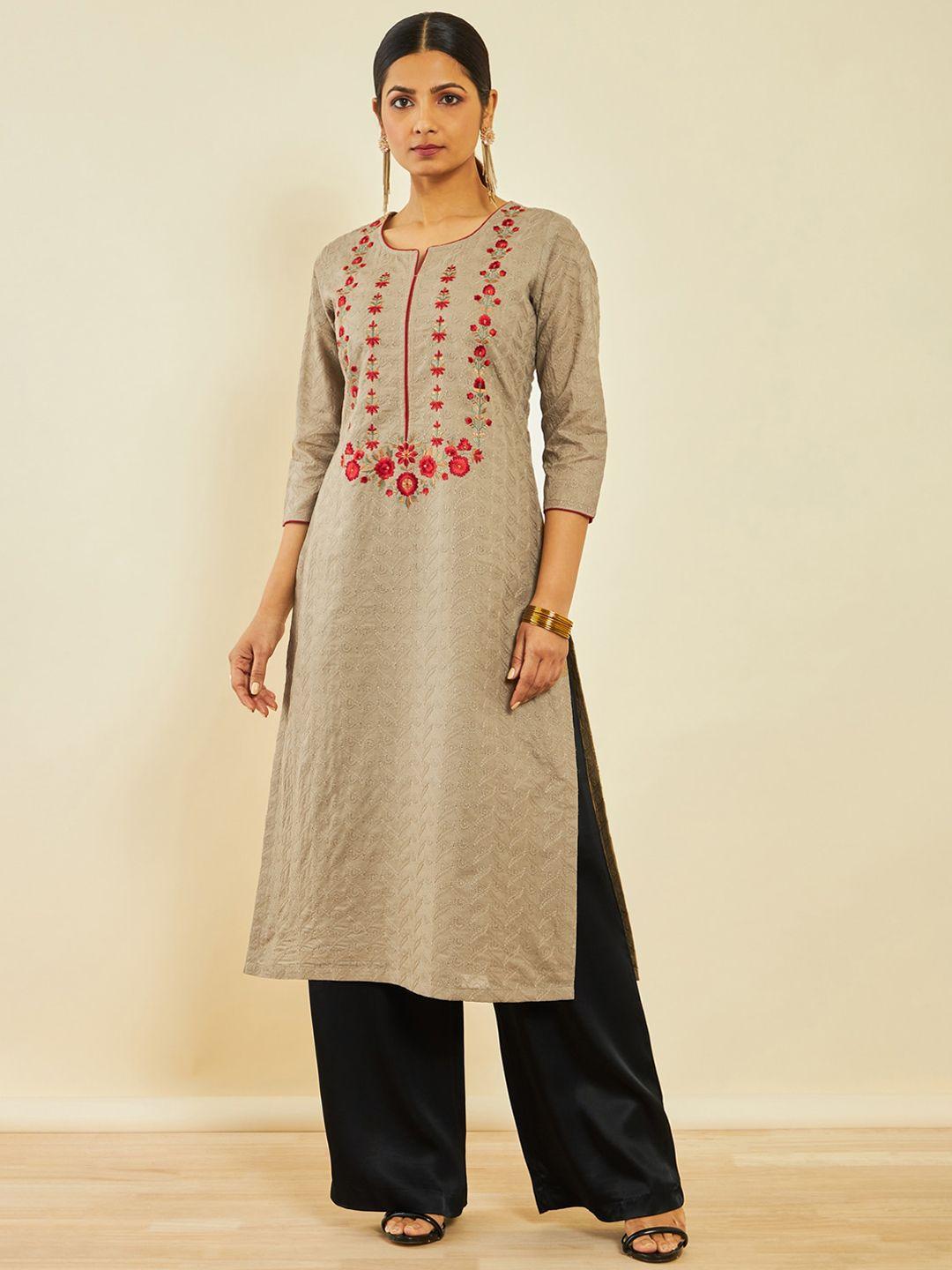 soch floral embroidered regular kurta