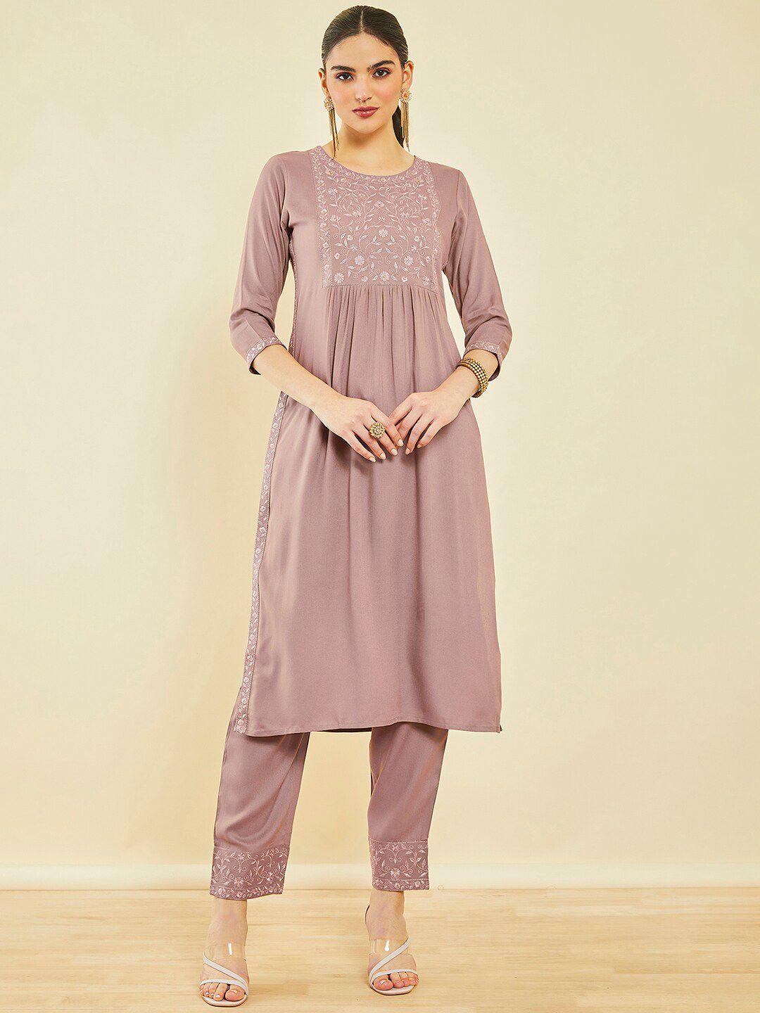 soch floral embroidered regular thread work kurta with trousers