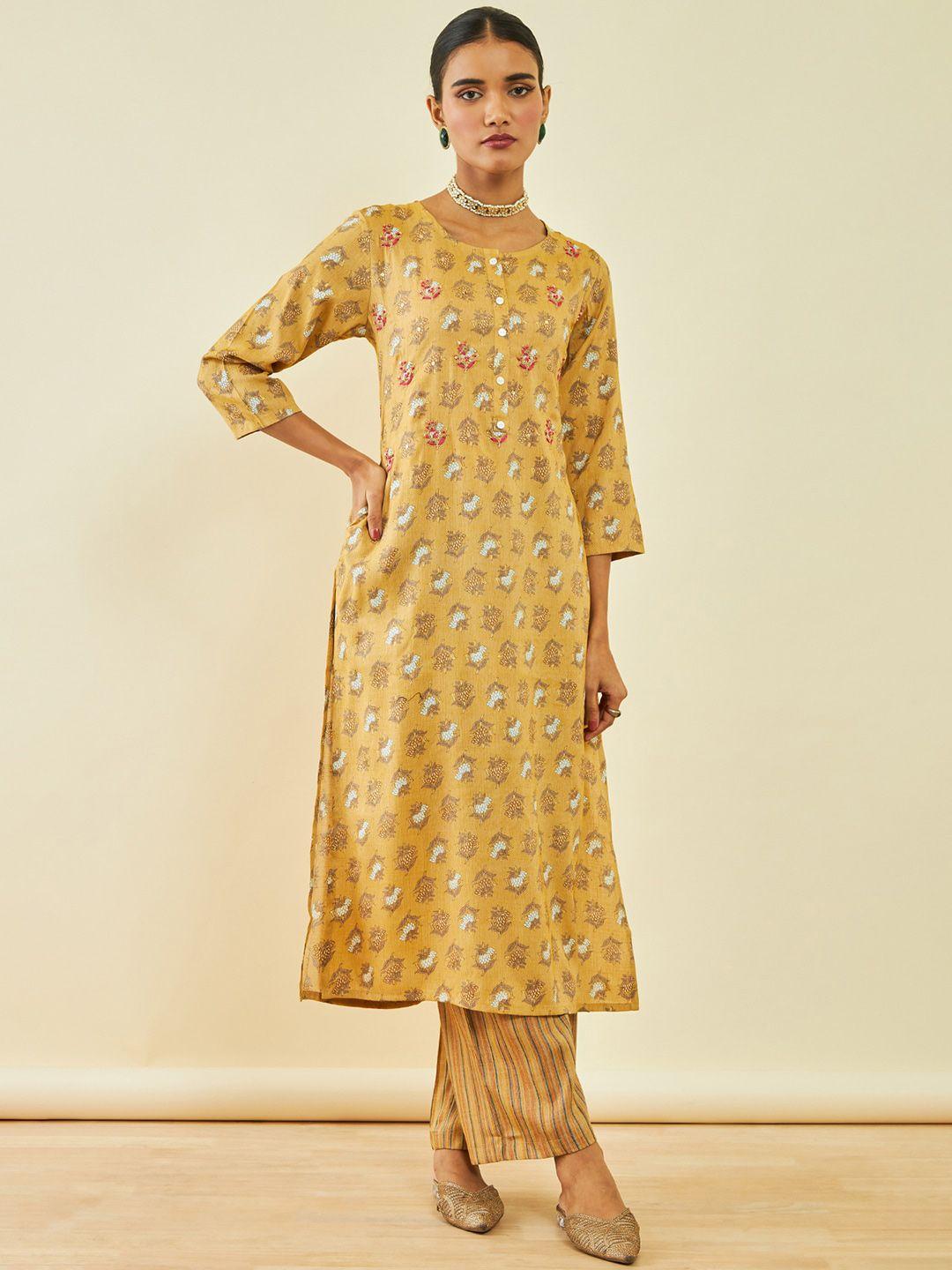 soch floral embroidered round neck sequinned straight kurta with trousers