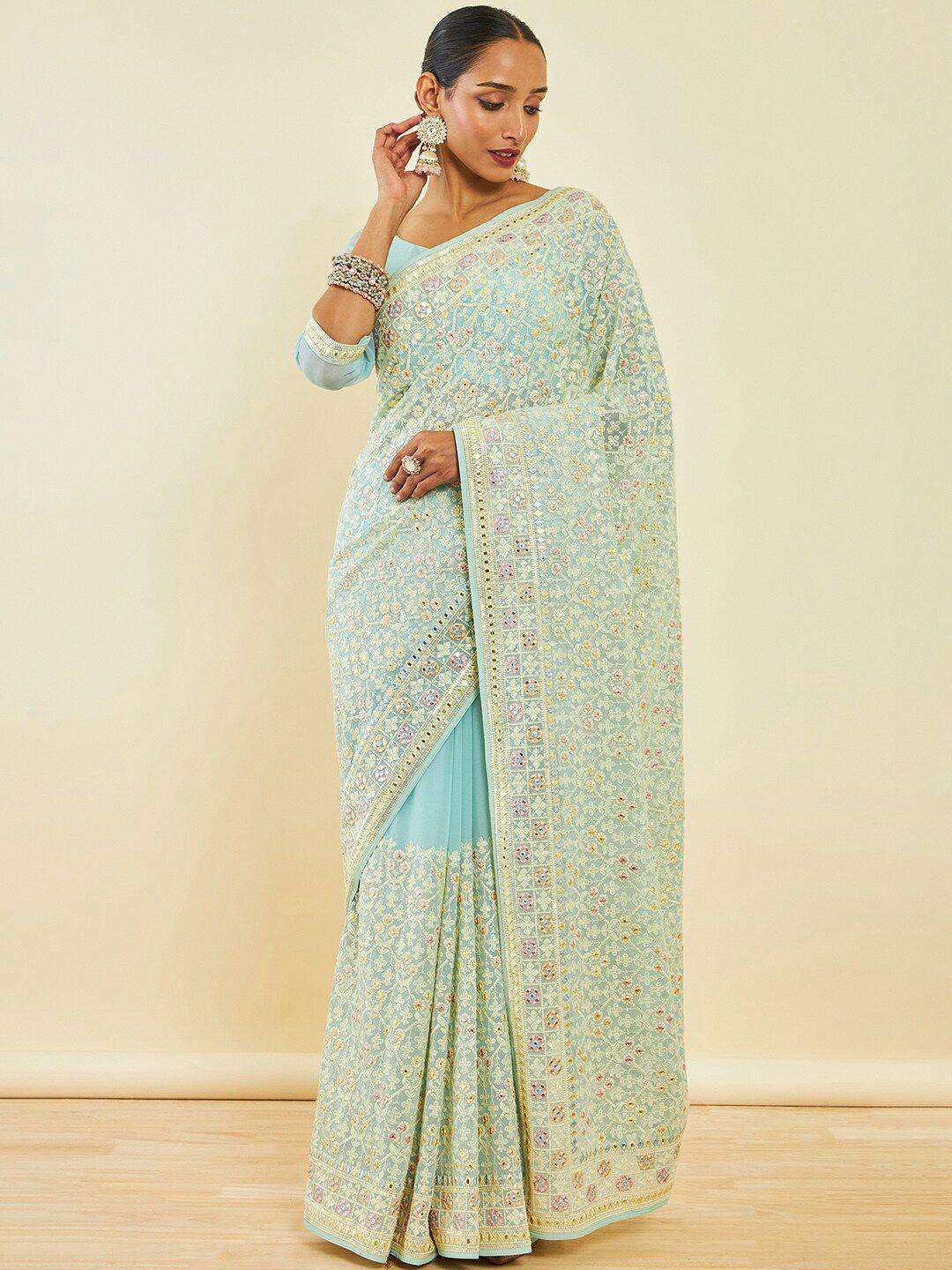 soch floral embroidered saree