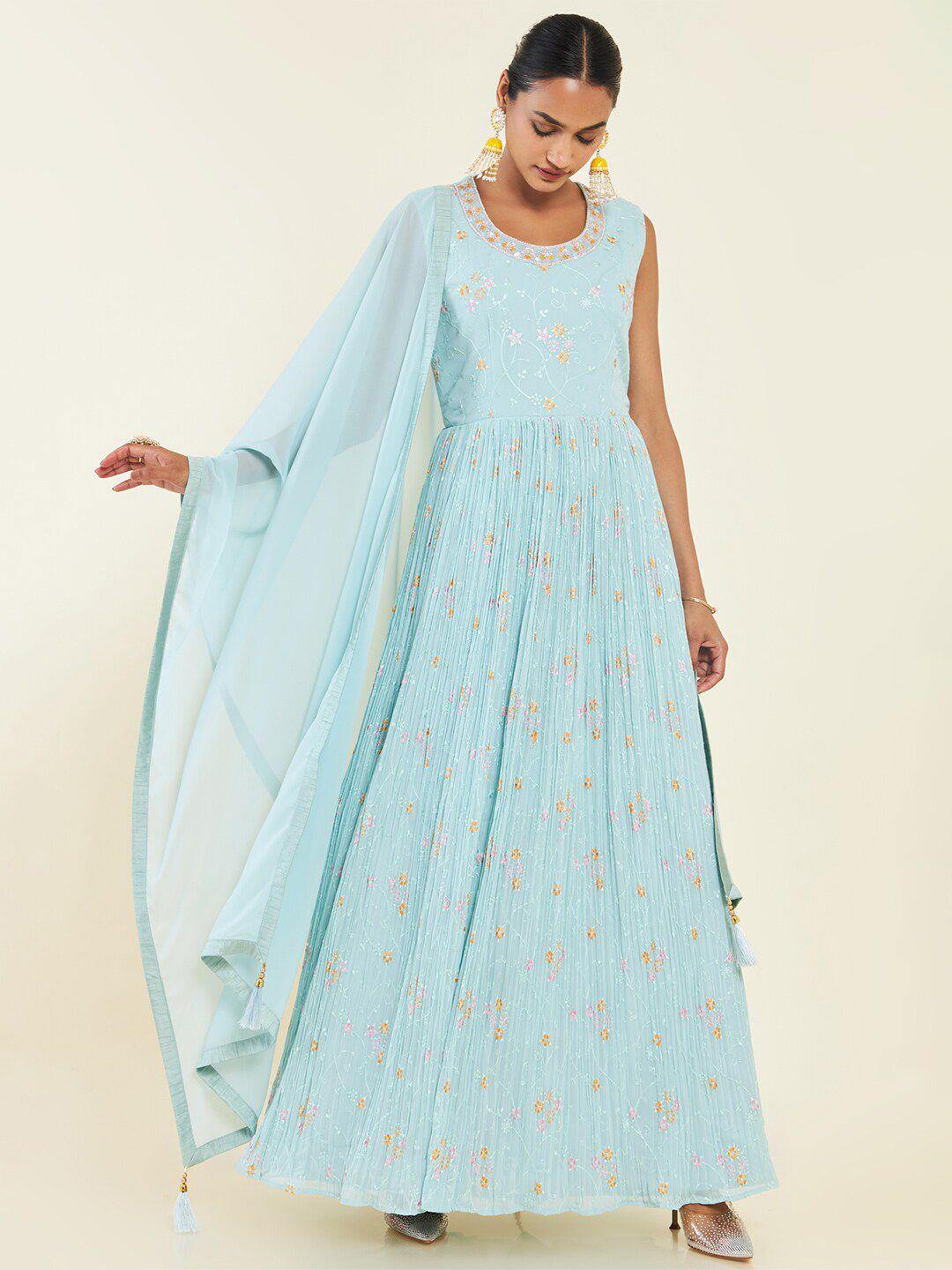 soch floral embroidered sequined anarkali kurta with churidar & dupatta