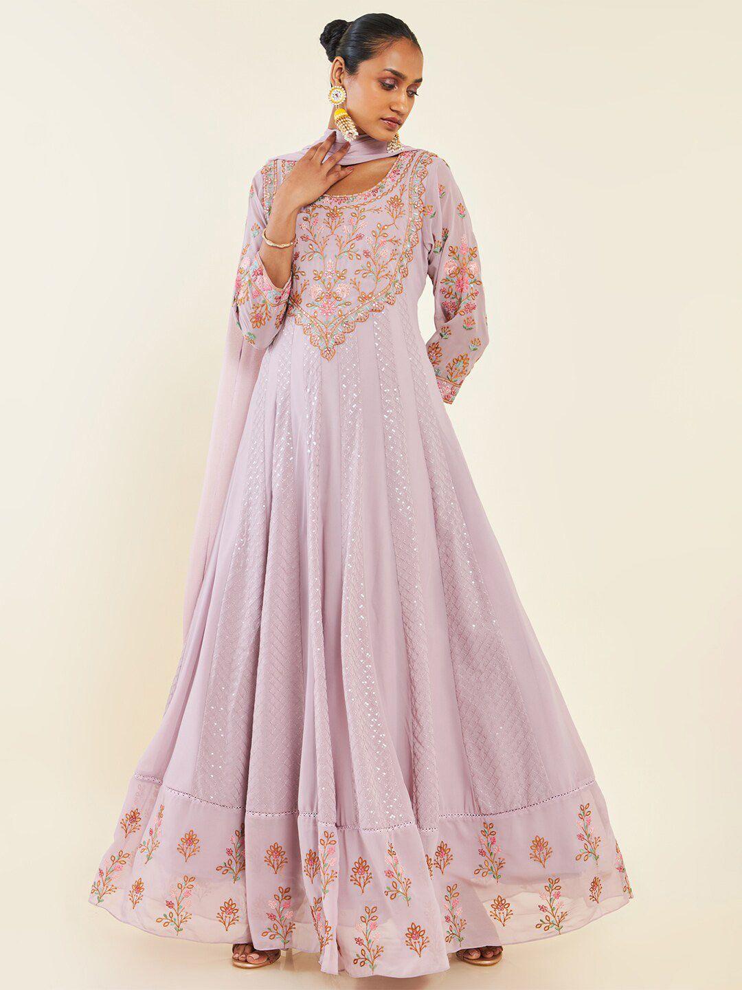 soch floral embroidered sequined anarkali kurta with trousers & with dupatta