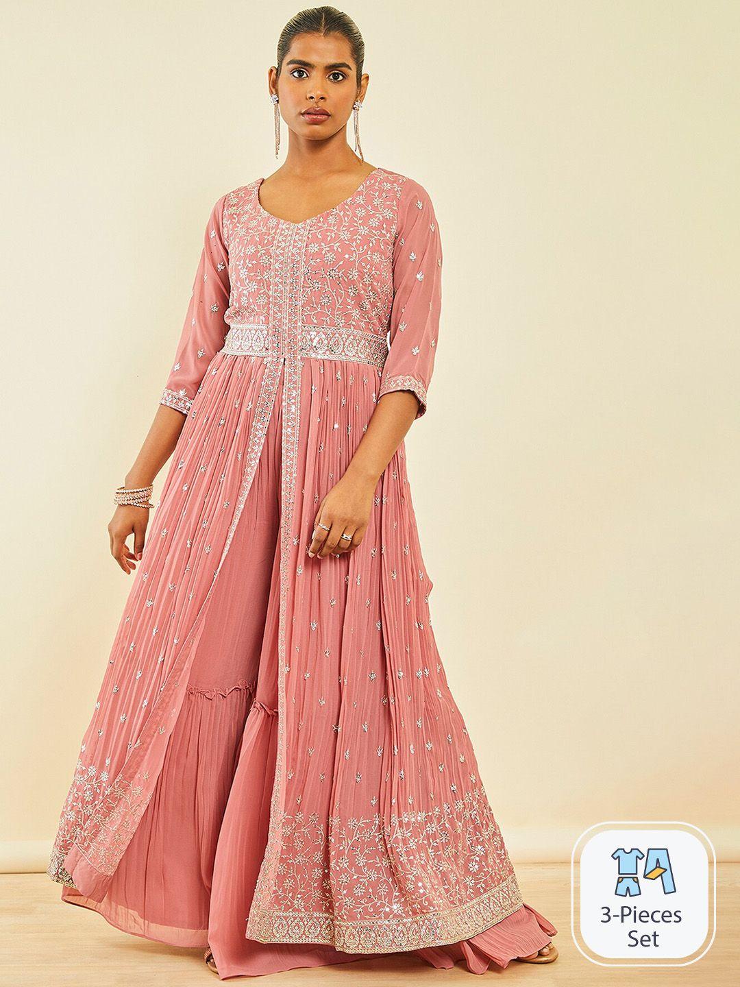 soch floral embroidered sequinned a-line kurta & sharara with dupatta