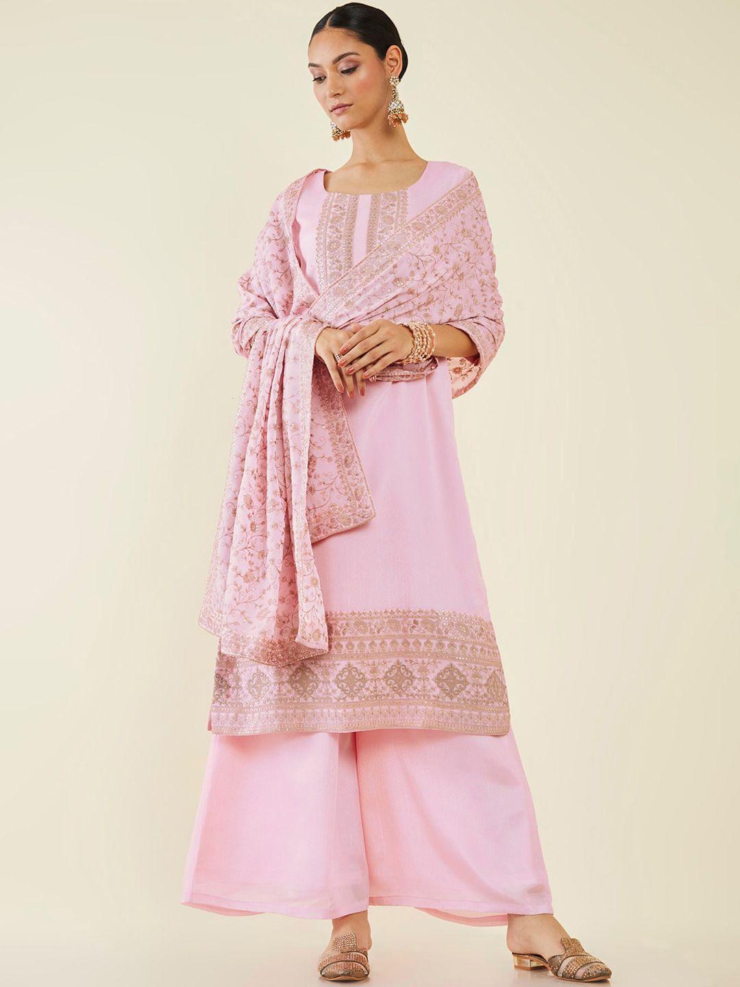 soch floral embroidered sequinned kurta with palazzos & dupatta