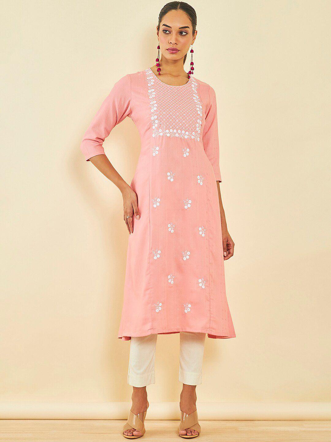 soch floral embroidered sequinned straight kurta