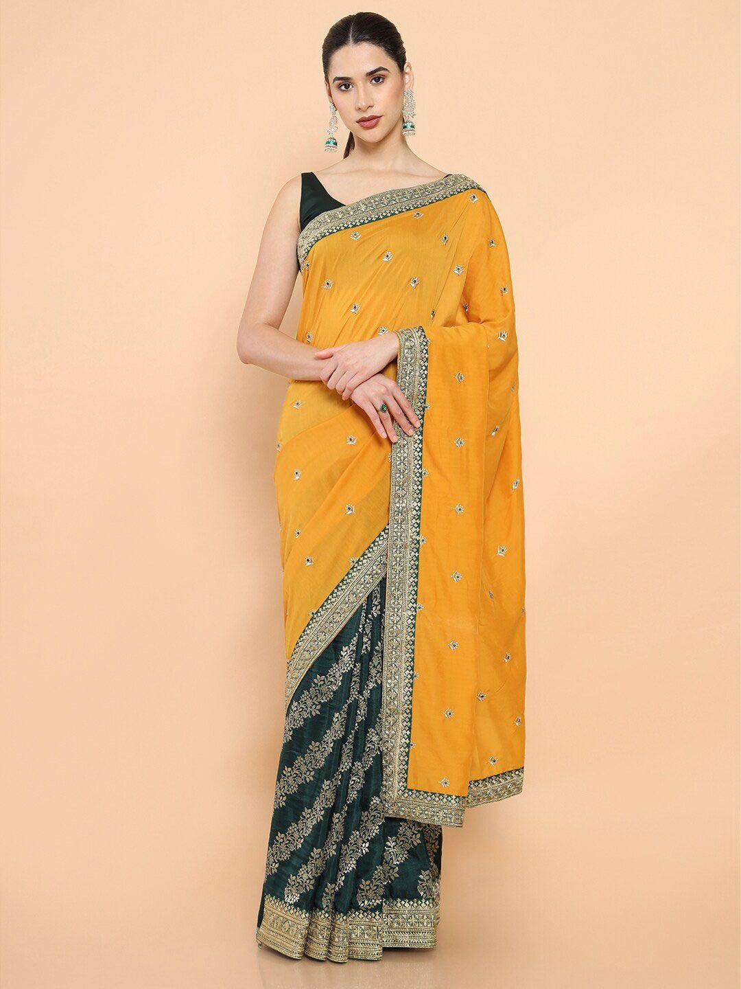 soch floral embroidered silk blend saree