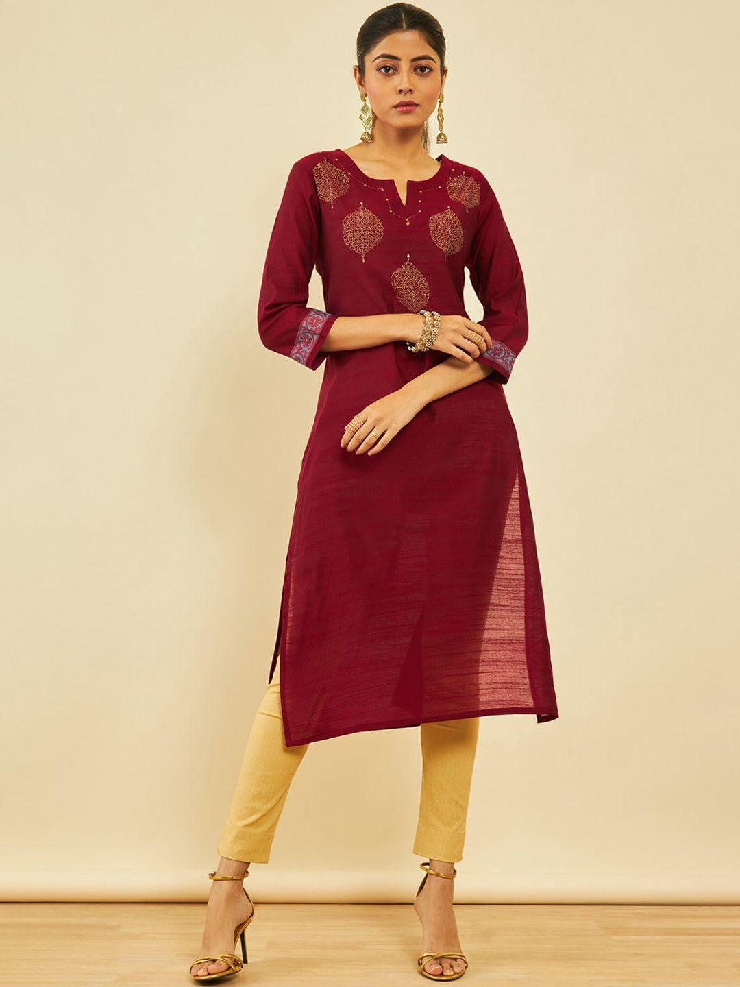 soch floral embroidered silk straight kurta