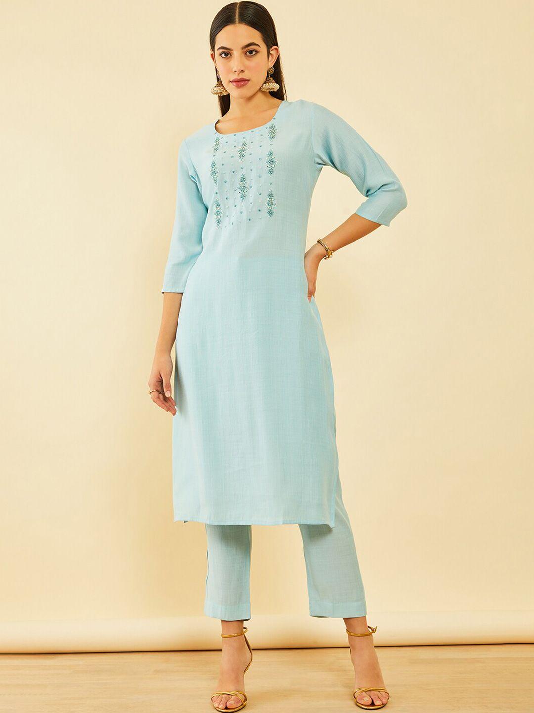 soch floral embroidered straight kurta with trousers