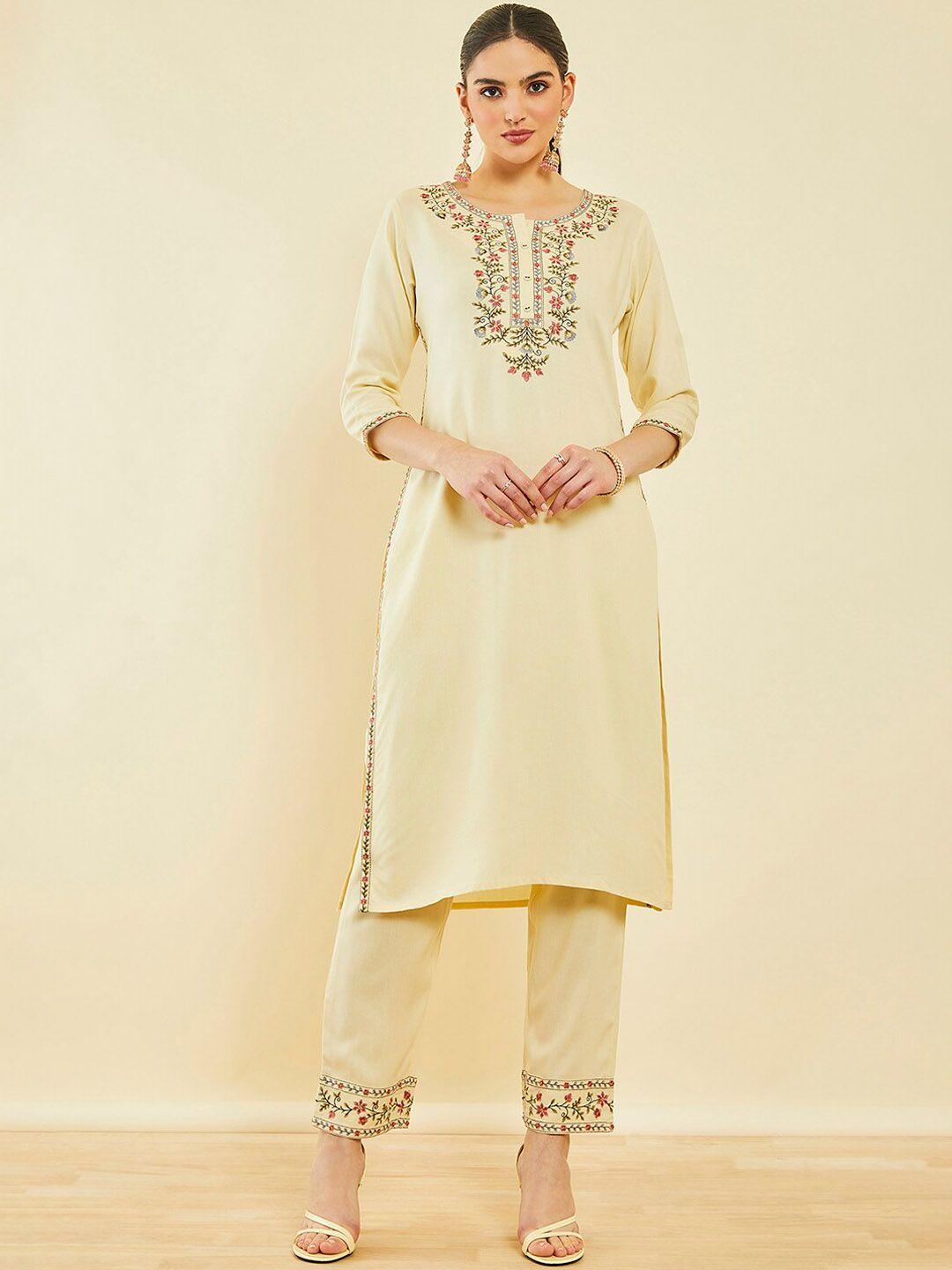soch floral embroidered thread work kurta with trousers