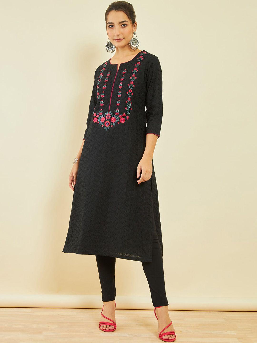 soch floral embroidered thread work straight kurta