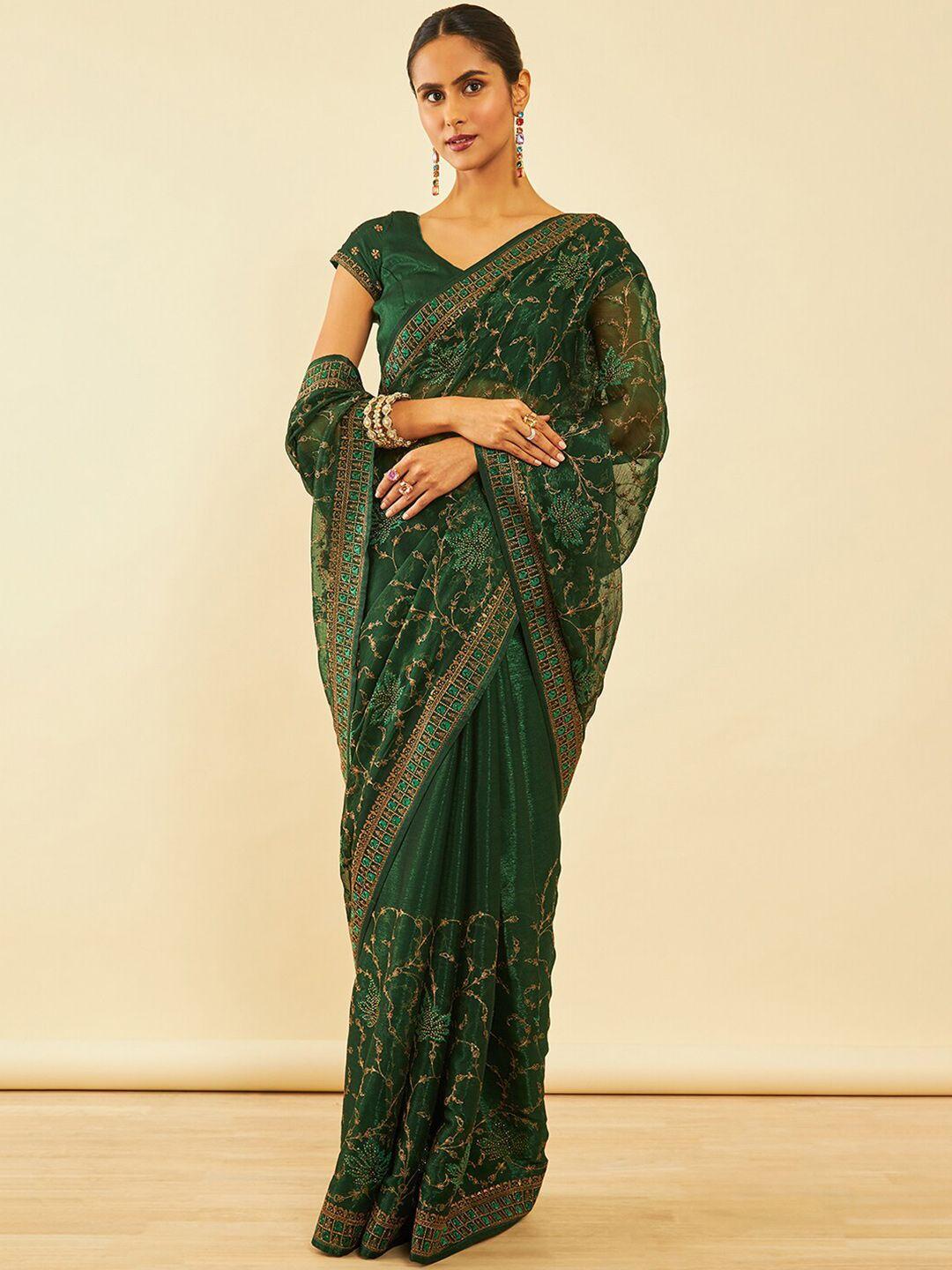 soch floral embroidered zari saree