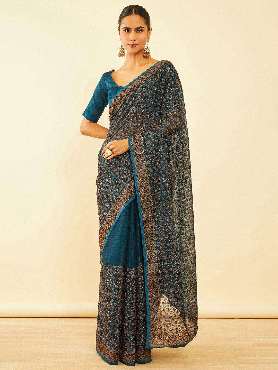 soch floral embroidered zari saree