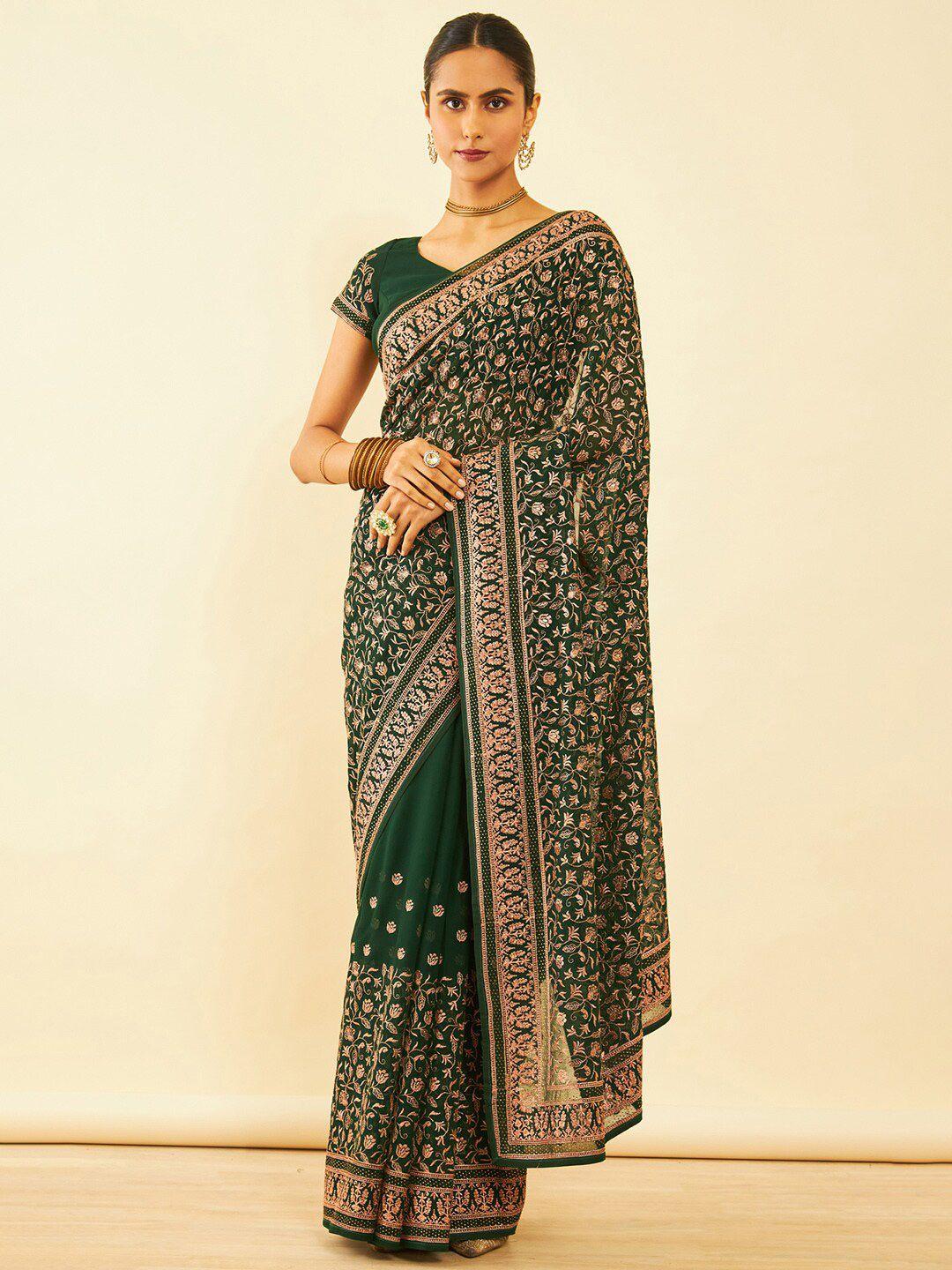 soch floral embroidered zari saree