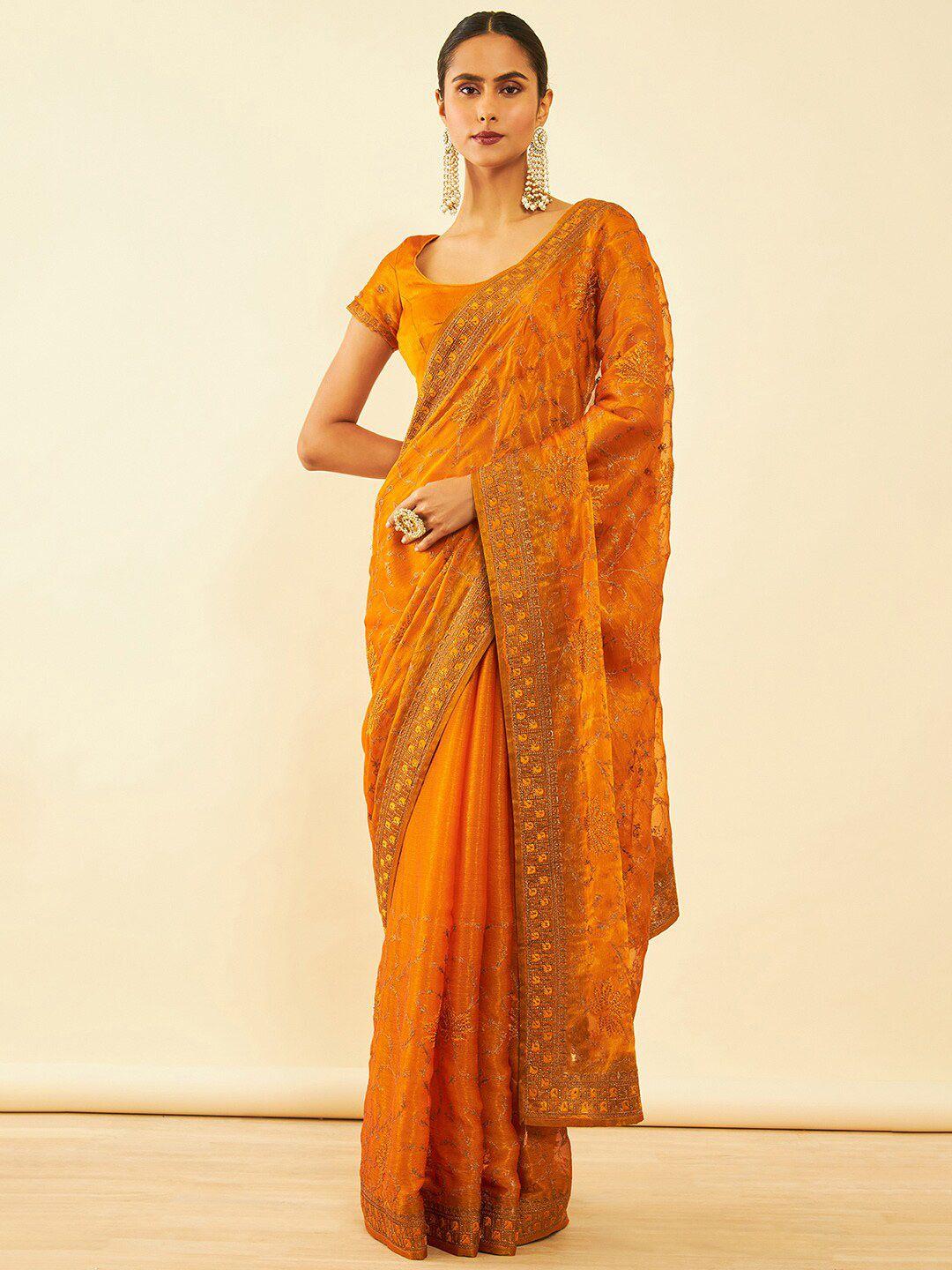 soch floral embroidered zari saree