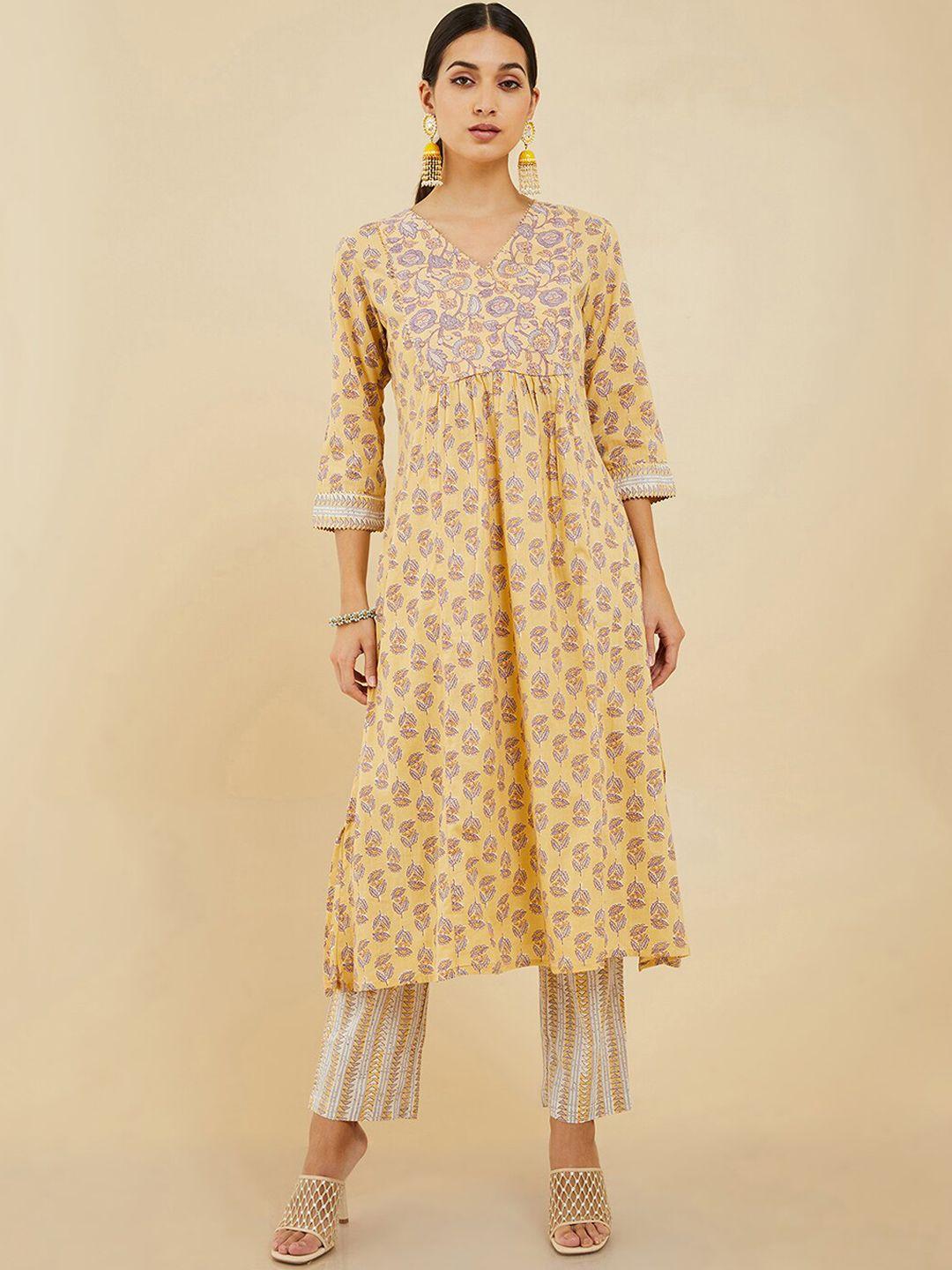 soch floral printed cotton kurta with trousers