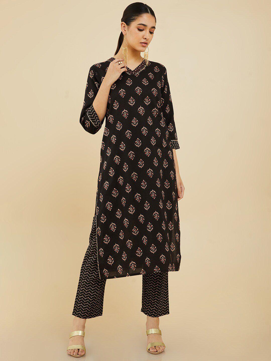 soch floral printed cotton kurta with trousers