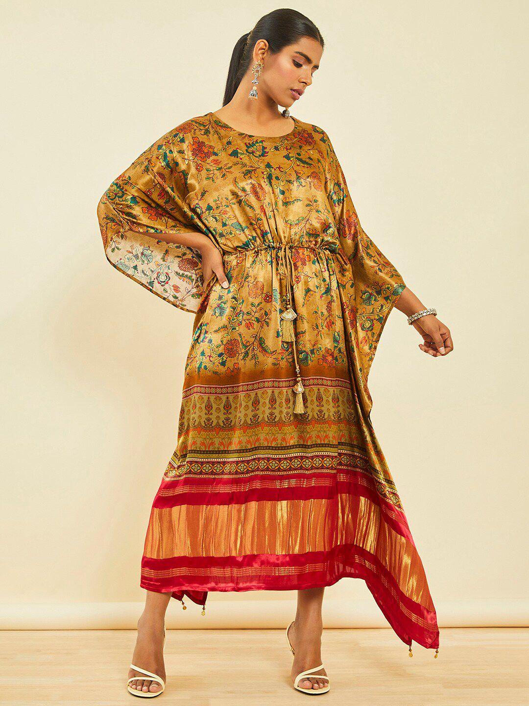 soch floral printed kaftan midi ethnic dress