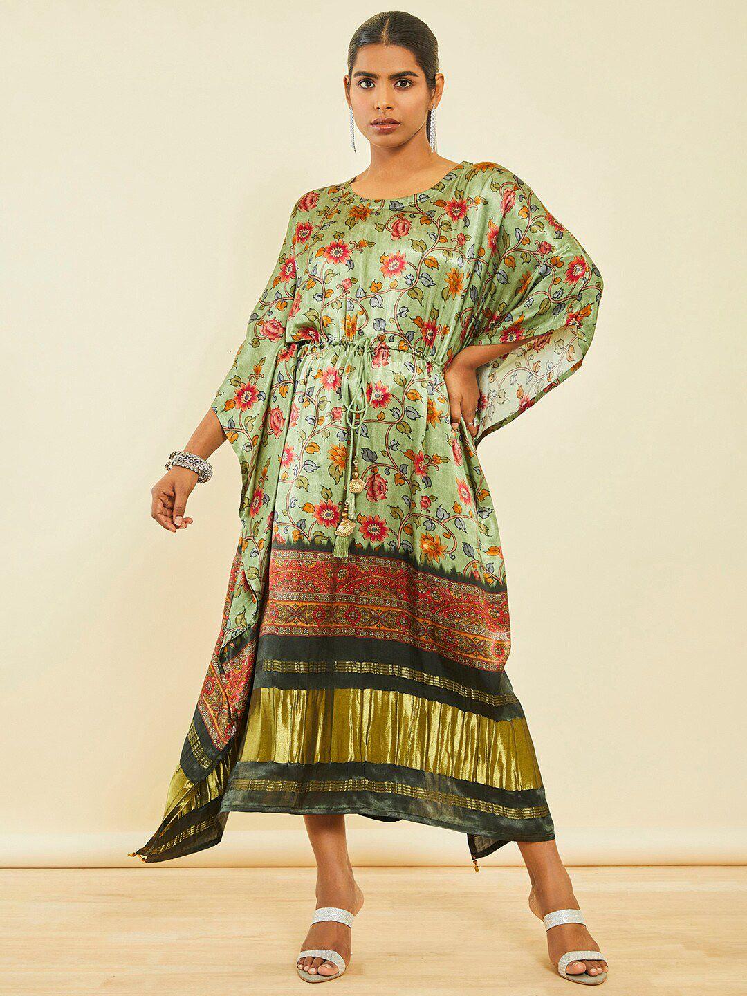 soch floral printed kimono sleeves midi kaftan dress