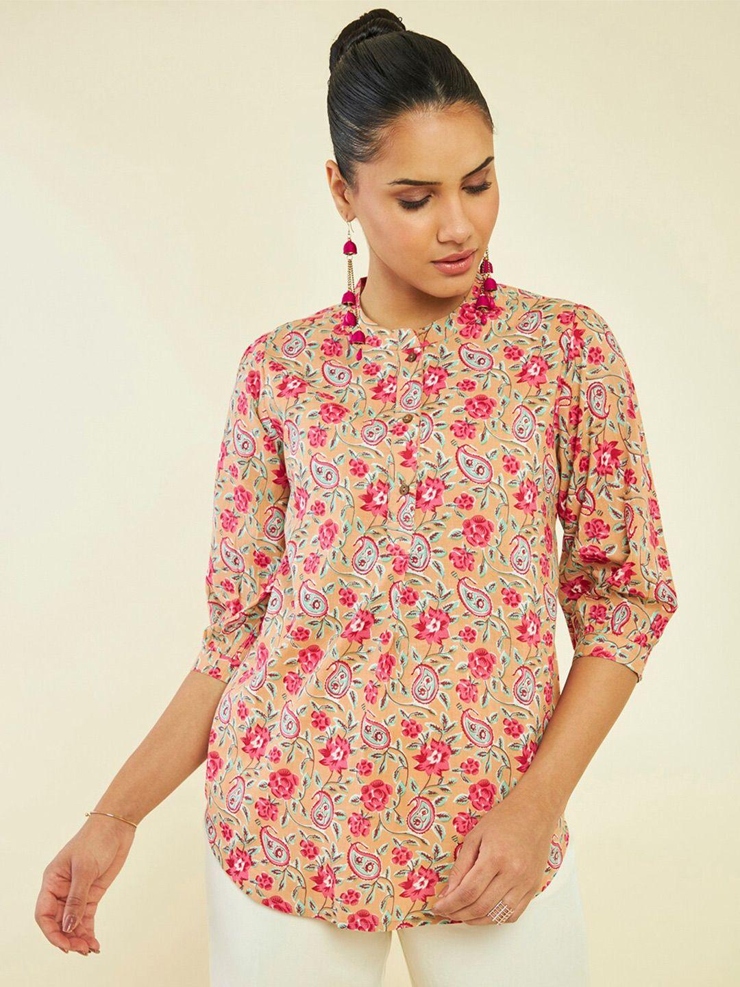 soch floral printed mandarin collar cotton ethnic tops