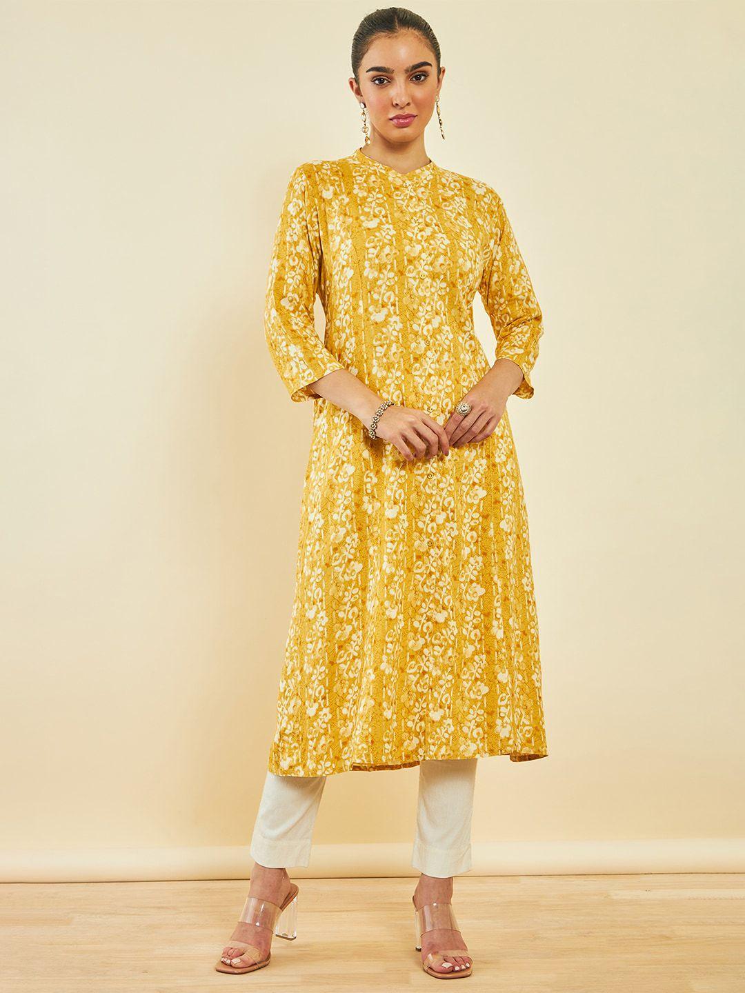 soch floral printed mandarin collar straight kurta