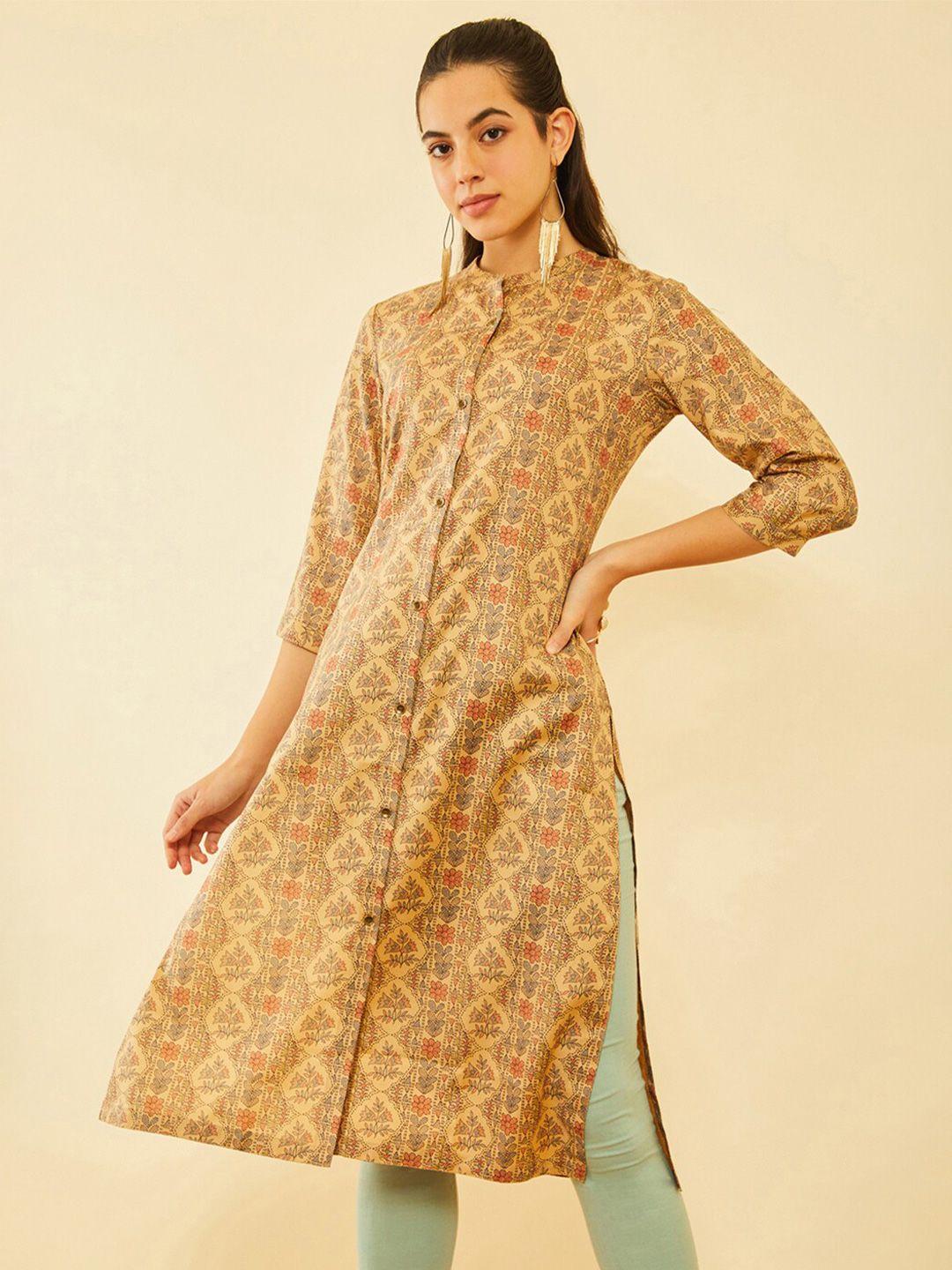 soch floral printed mandarin collar straight kurta