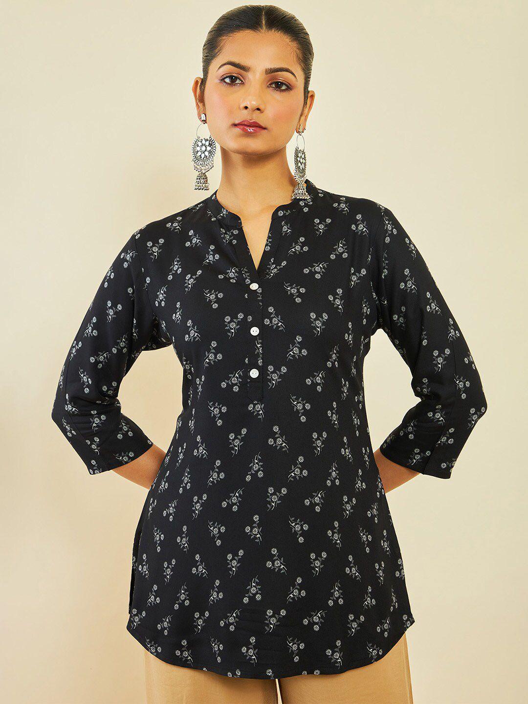 soch floral printed mandarin collar straight kurti