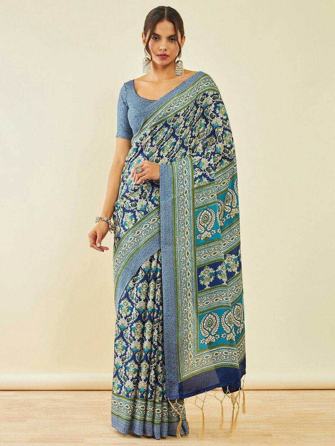 soch floral printed pashmina saree with shawl
