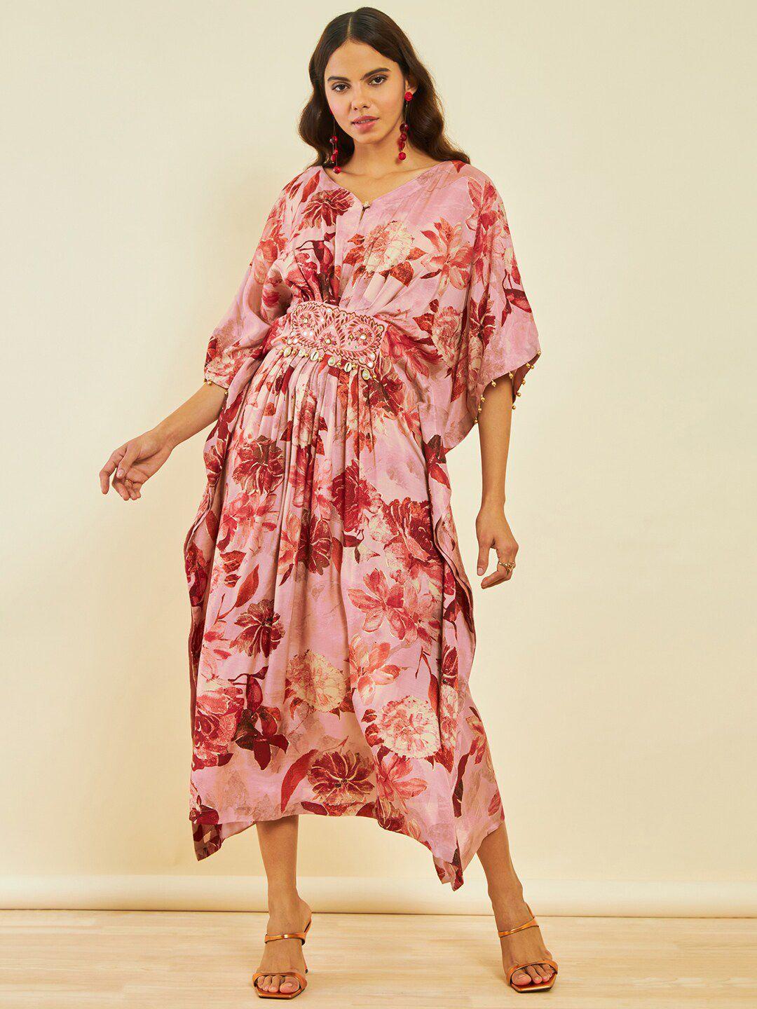 soch floral printed sequinned maternity kaftan midi dress