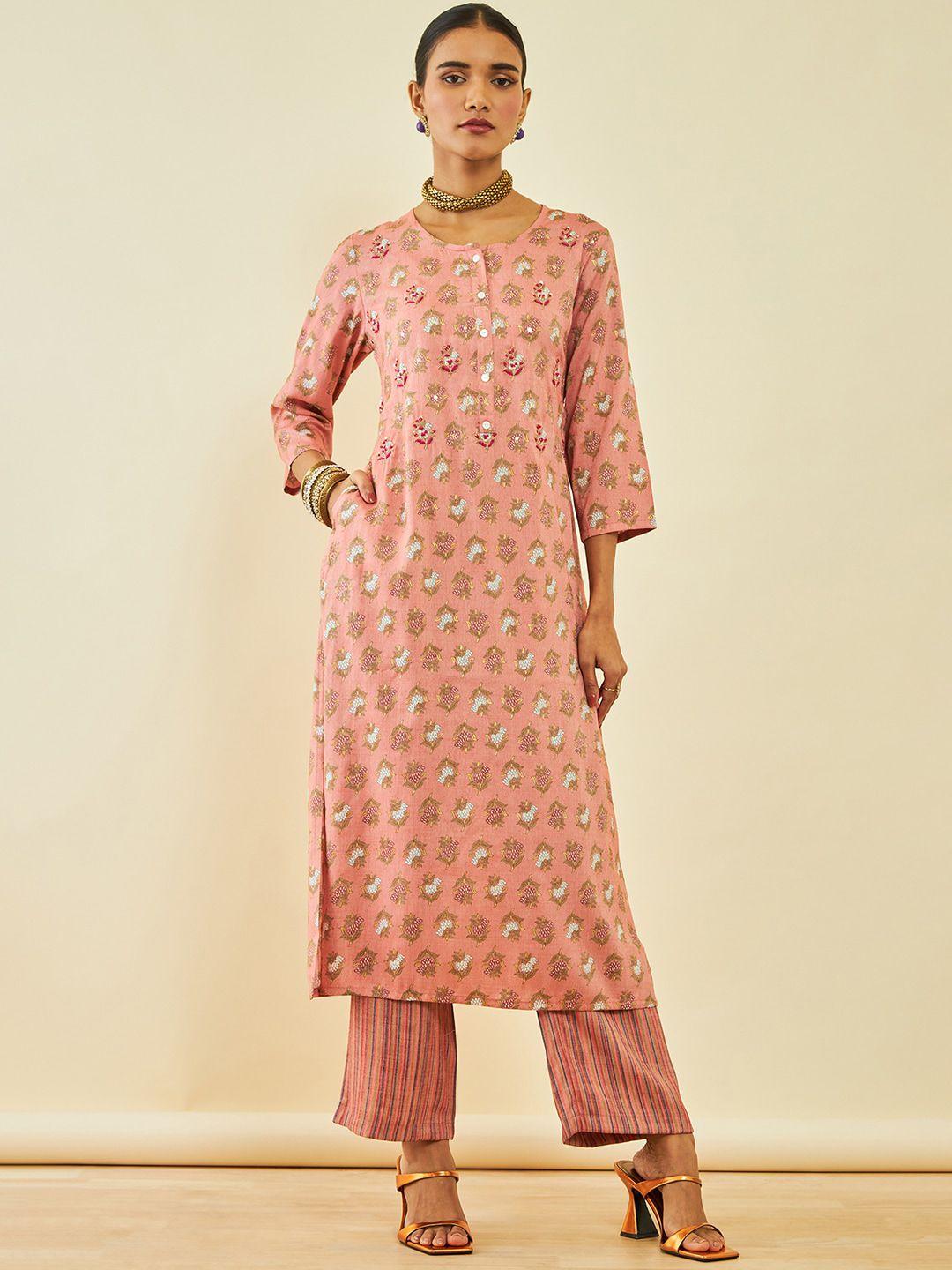 soch floral printed sequinned straight kurta with trousers