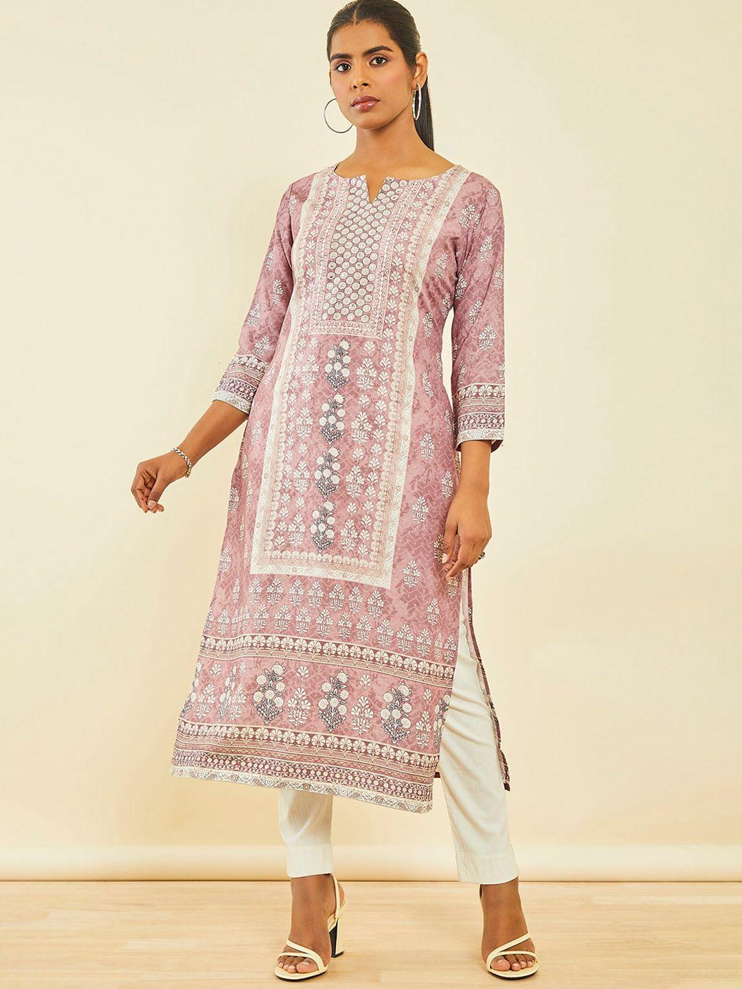 soch floral printed sequinned straight modal kurta