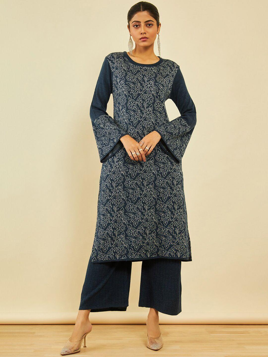 soch floral printed straight acrylic kurta with palazzos