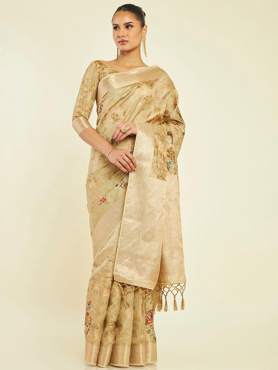 soch floral woven design zari pure silk chanderi saree