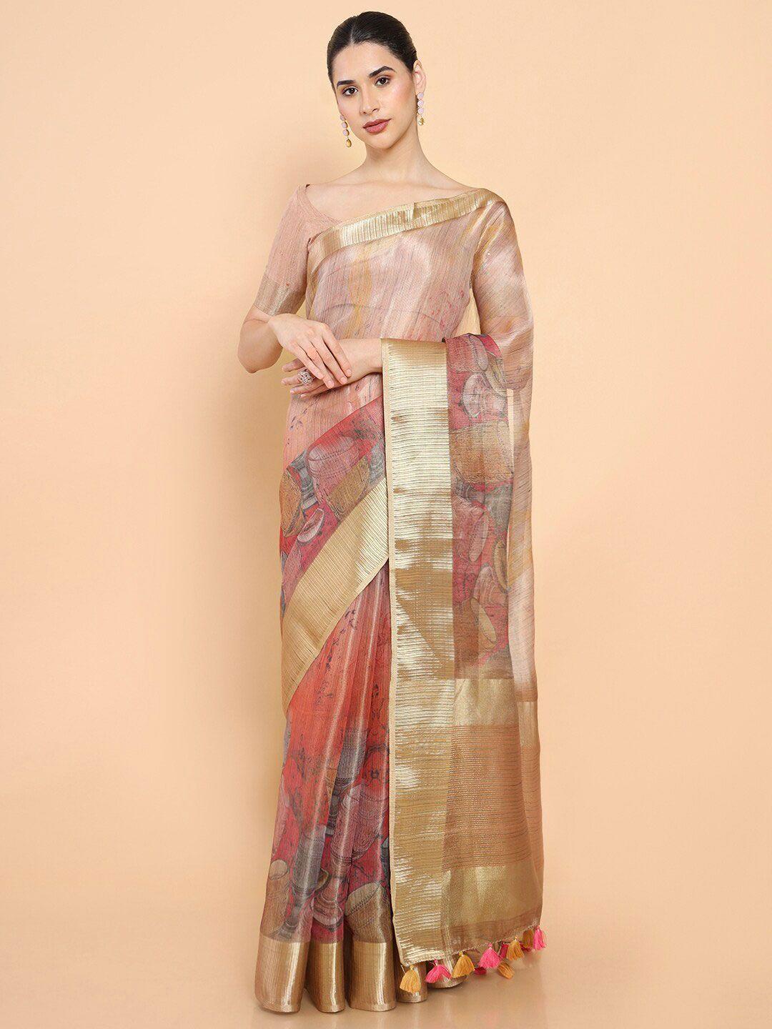 soch floral zari organza saree