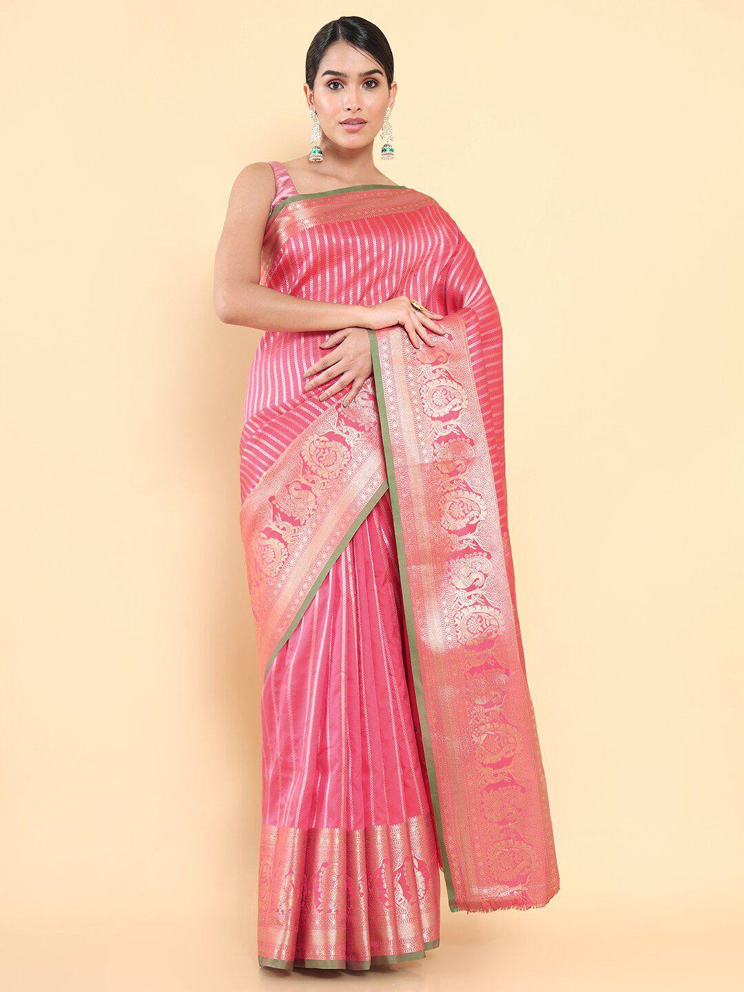 soch fuchsia & gold-toned woven design zari art silk saree