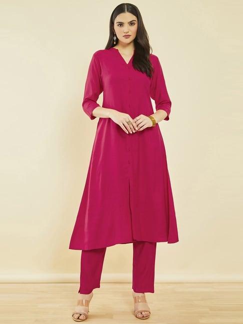 soch fuchsia regular fit kurta pant set