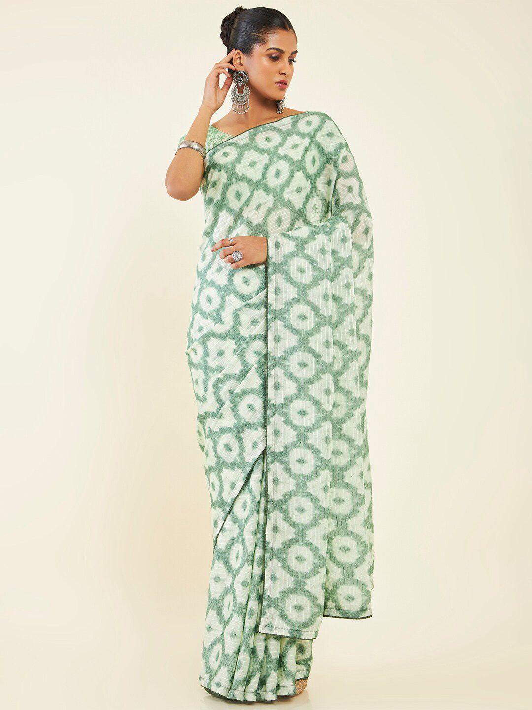 soch geometric embellished sequinned pure chiffon saree