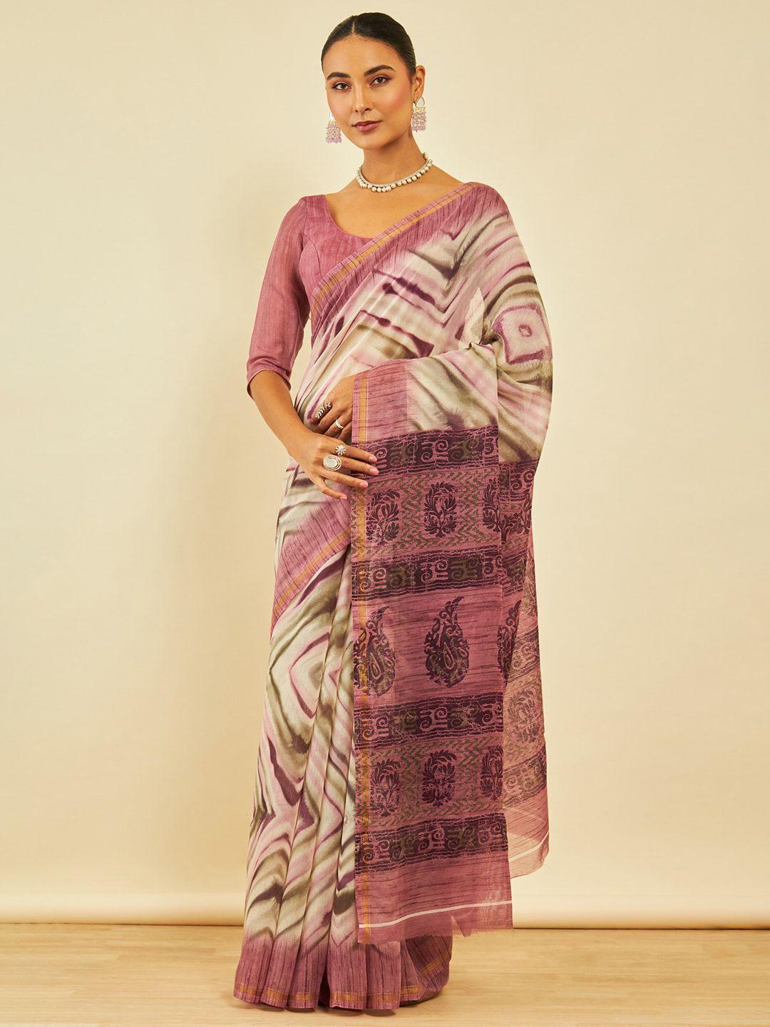 soch geometric printed chanderi saree