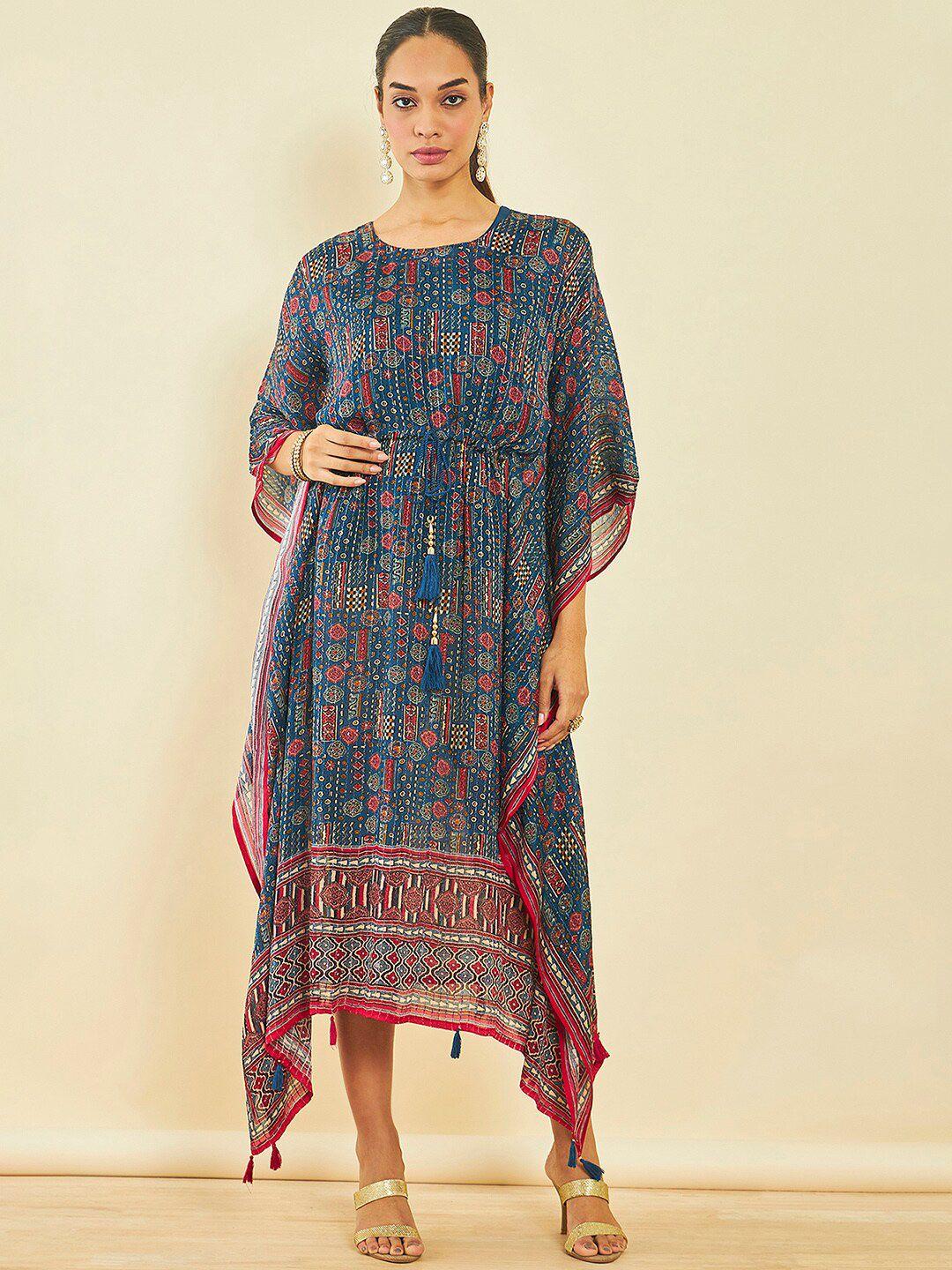soch geometric printed cotton kaftan midi ethnic dress