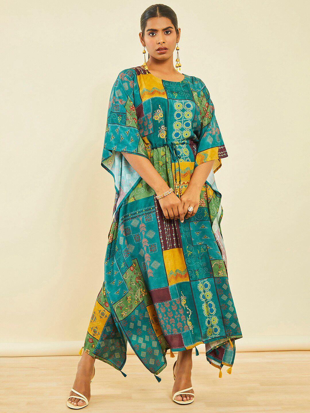 soch geometric printed extended sleeves maxi kaftan dress