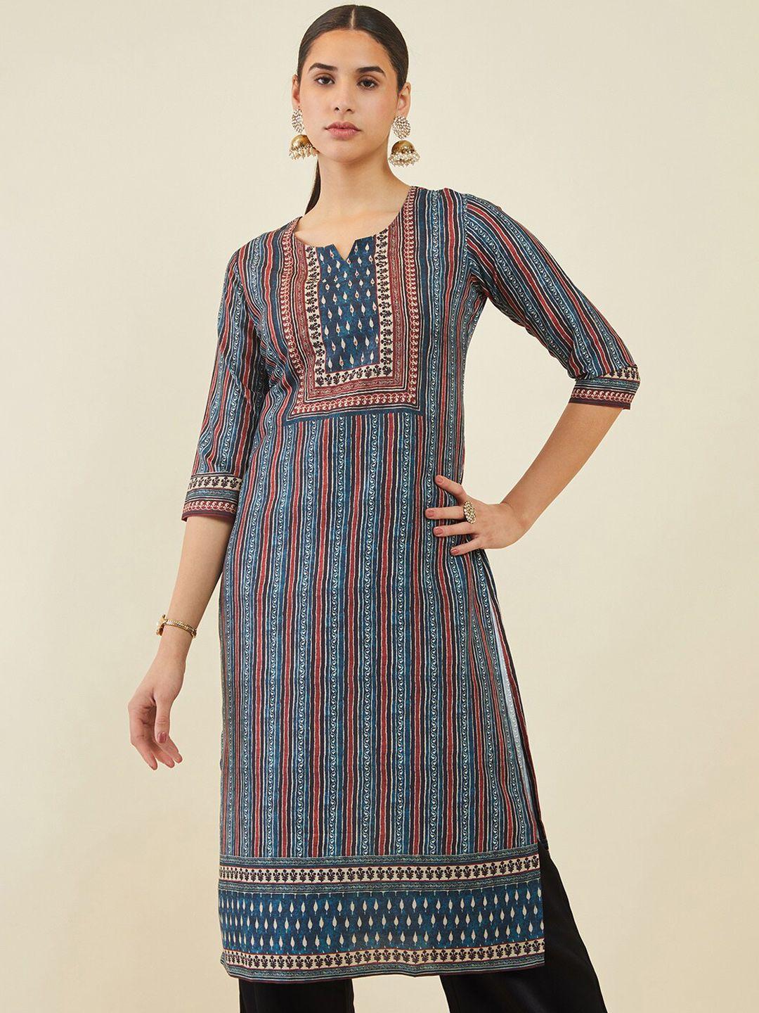 soch geometric printed notched neck straight kurta