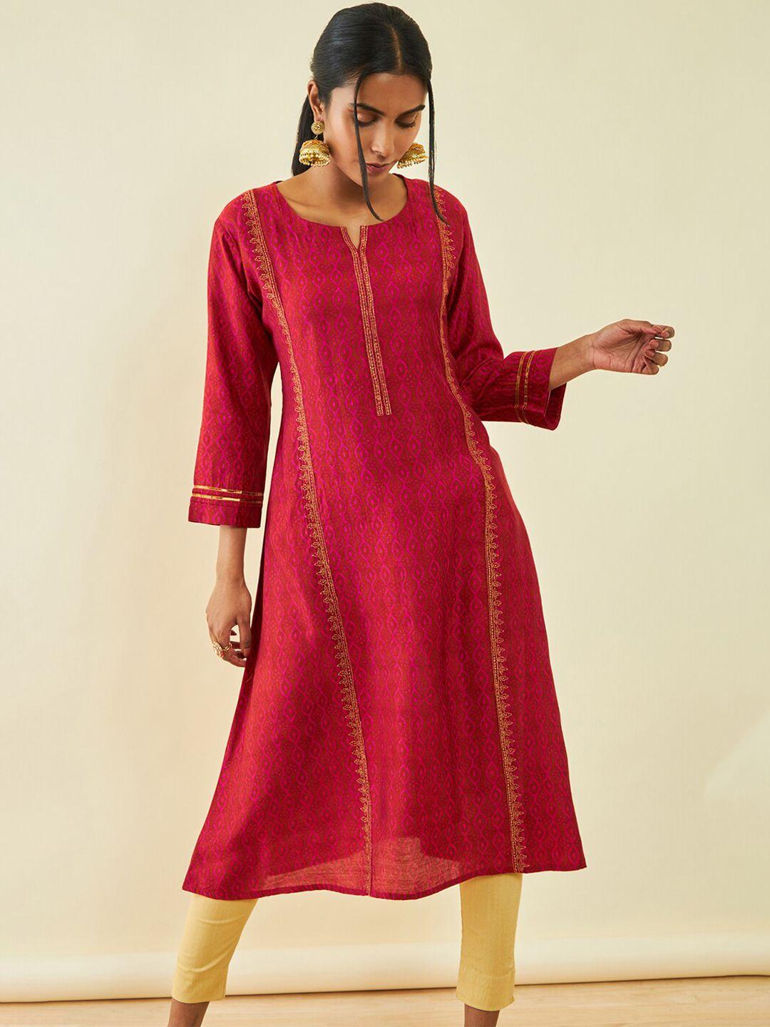 soch geometric printed notched round neck a-line kurta