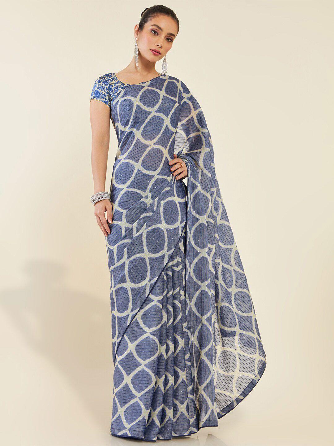 soch geometric printed poly chiffon saree