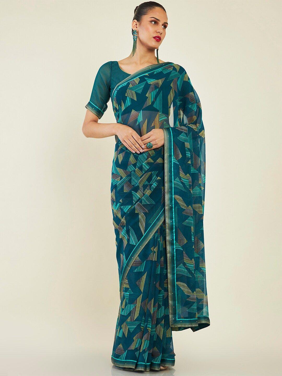 soch geometric printed pure georgette saree