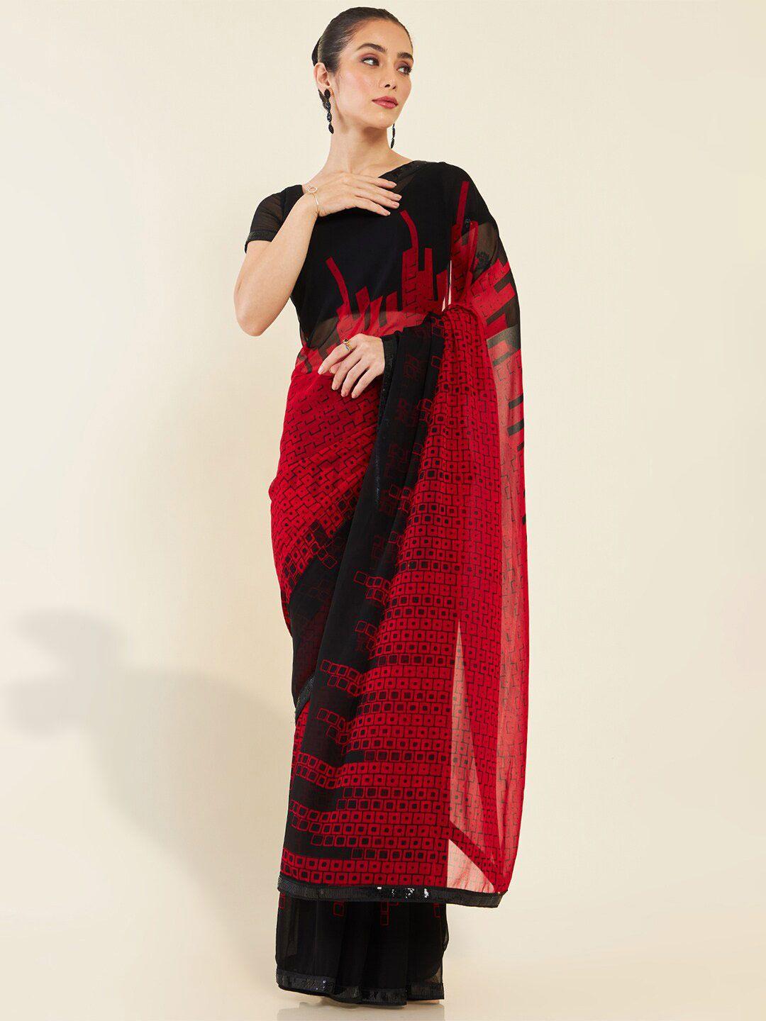 soch geometric printed sequinned saree