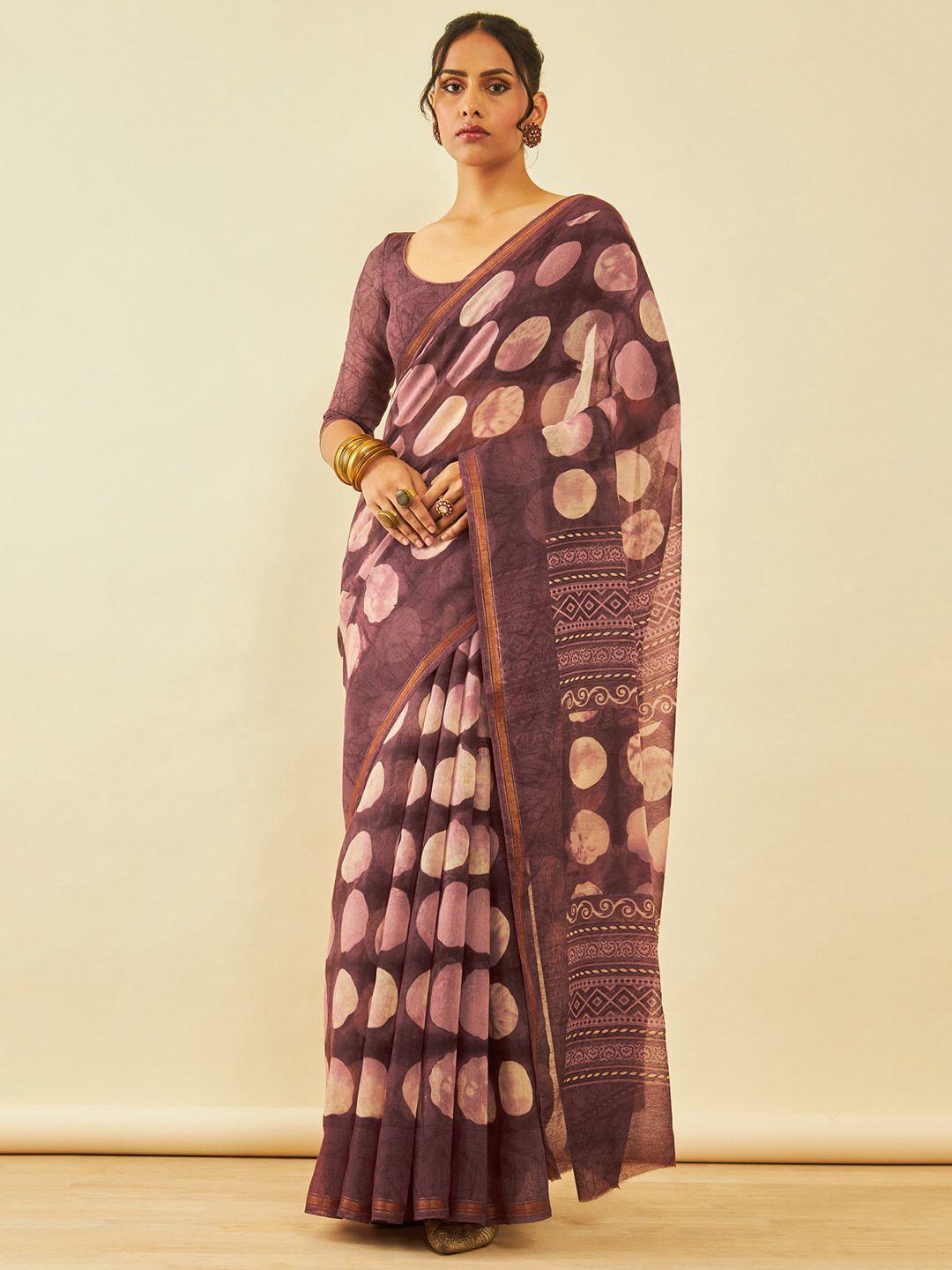 soch geometric printed zari chanderi saree