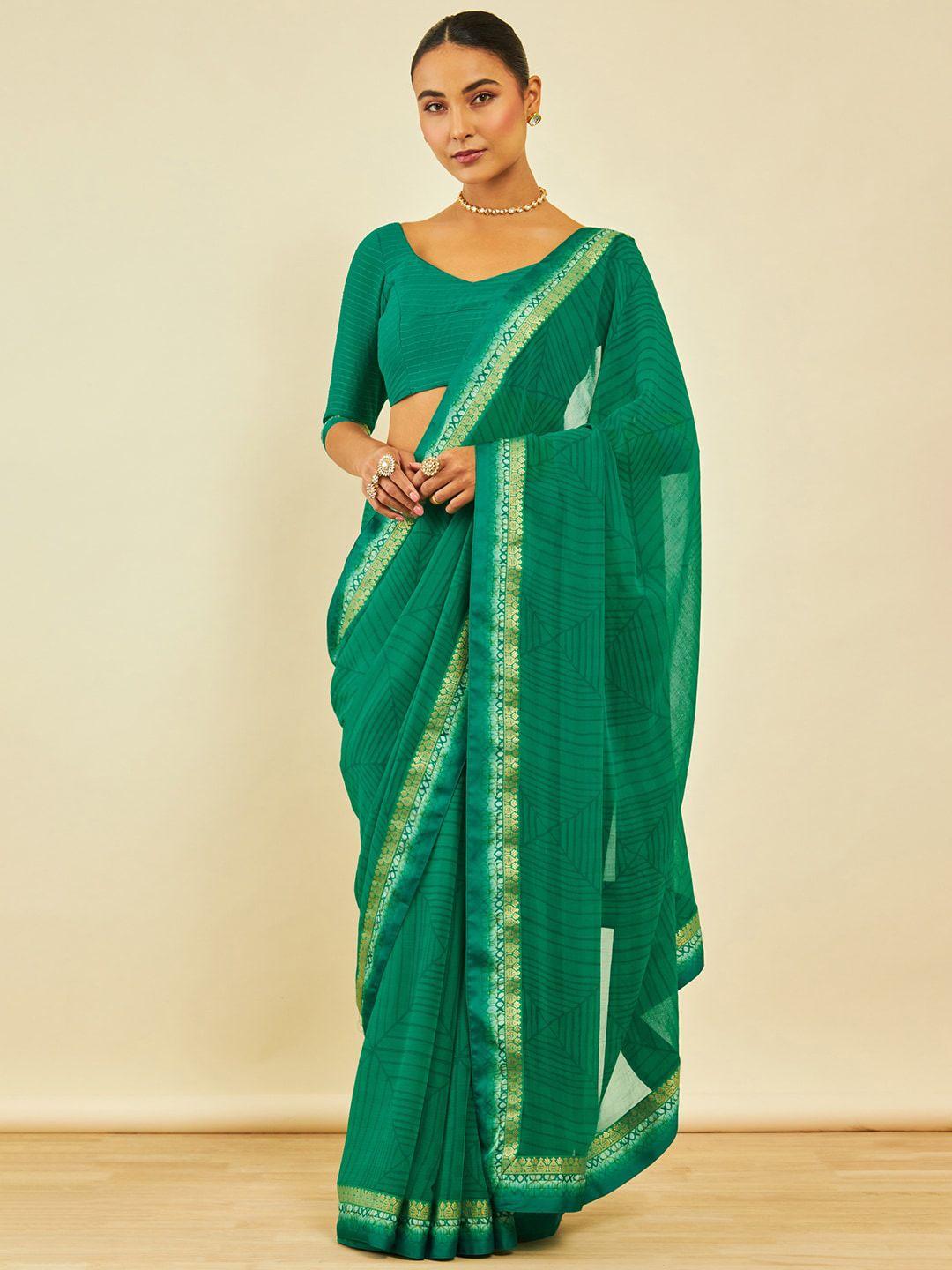 soch geometric printed zari saree