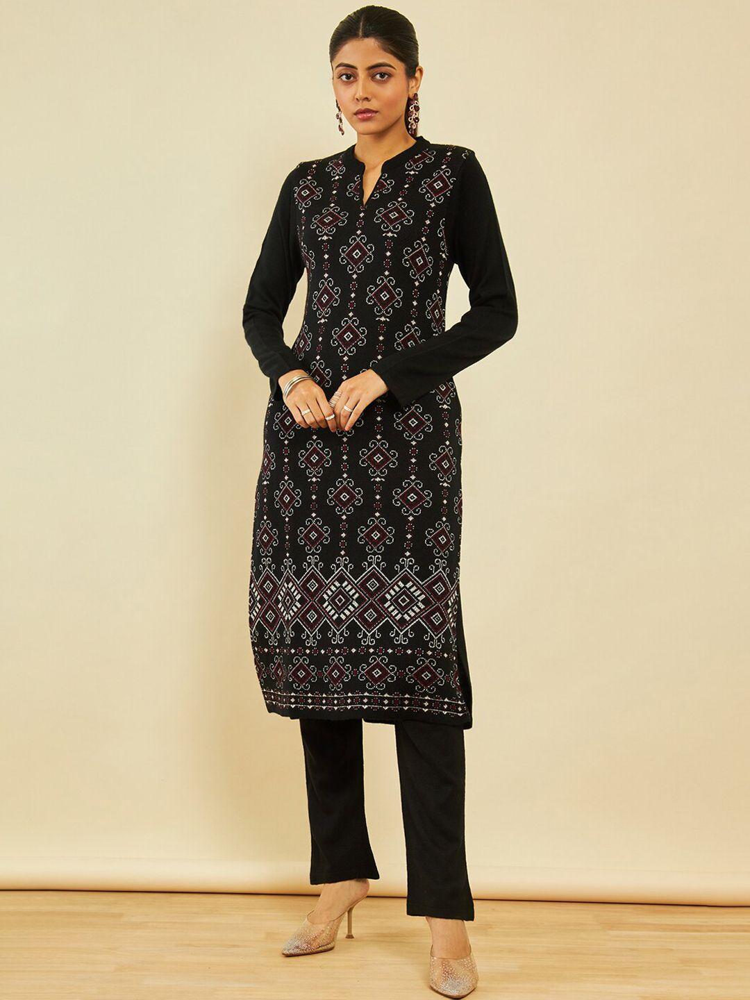 soch geometric woven design mandarin collar acrylic straight kurta