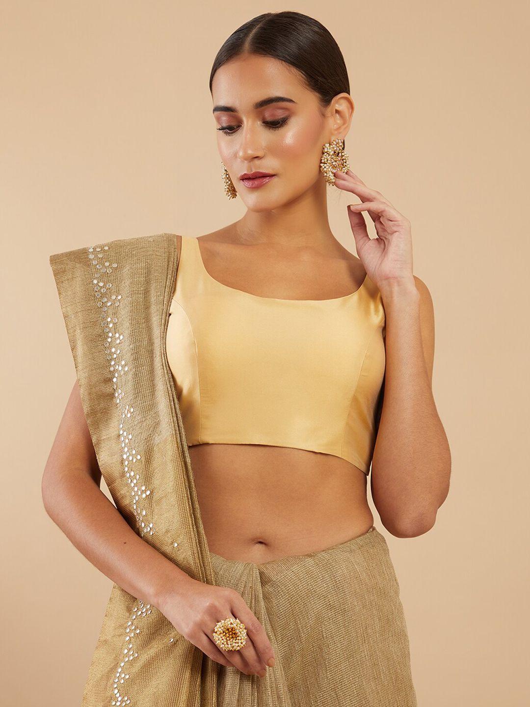 soch gold-coloured solid art silk saree blouse